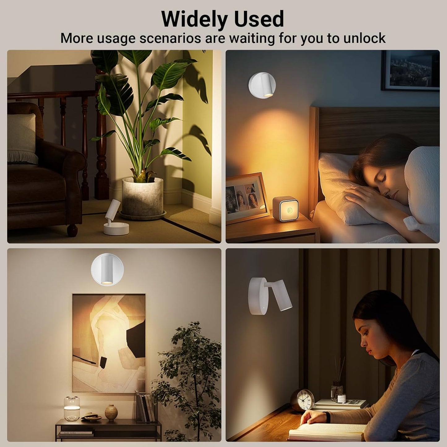 Wireless Led Spotlight Indoor, Plant Spotlight Indoor with Remote Dimmable, 350° Rotate, Rechargeable Uplighting Battery Powered Ceiling Light for Artwork Painting Plant Picture Lights-White