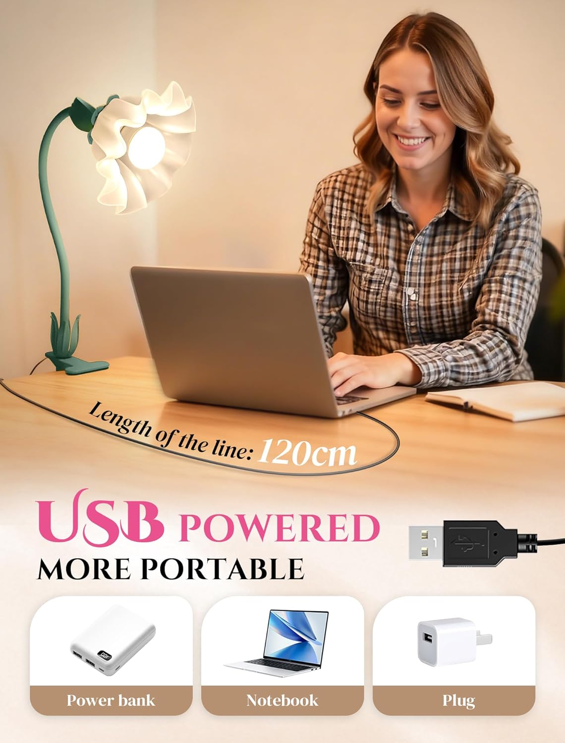 ONXE Clip On Light and Flower Desk Lamp, Flexible Gooseneck Reading Book Light with 3 Color Modes Cute Table Lamp Decor, Clip on Bedside Lamp for Bed Headboard,Table, Nursery,Dorm (Green-02)