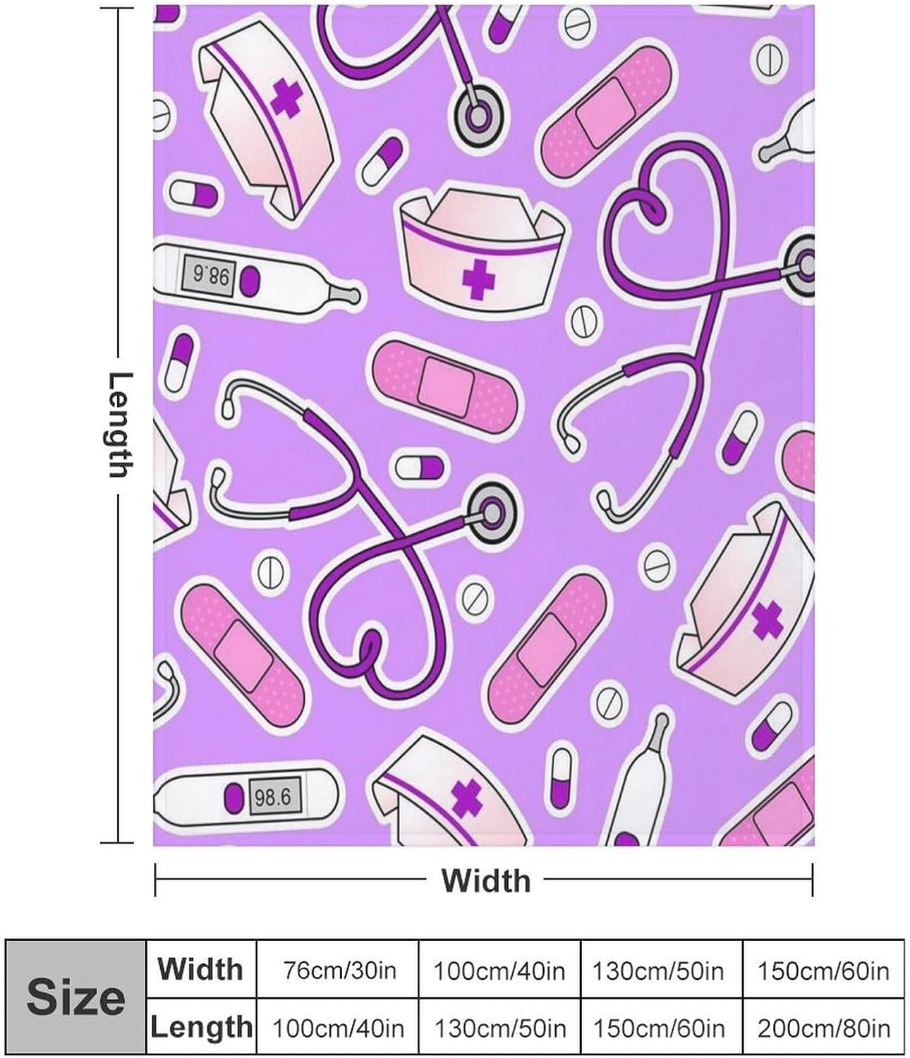 Nurse Pattern Purple Throw Blanket for Couch Super Soft Warm Lightweight Throw Blankets Cozy Flannel Bed Blanket Cute Decorative Blankets for All Seasons Home Decor Gift 50"*60"（130 * 150cm）