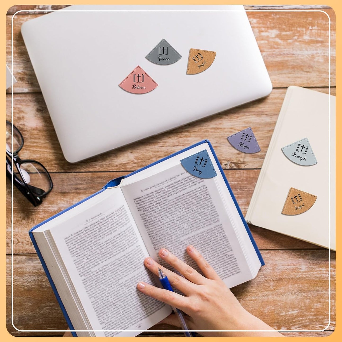 Skyygemm 10 Pcs Christian Leather Bookmarks Corner for Bible Page Corner Inspirational Bookmarks Religious Christian Gifts for Church Supplies Reading Rewards Giveaways(Pastel)