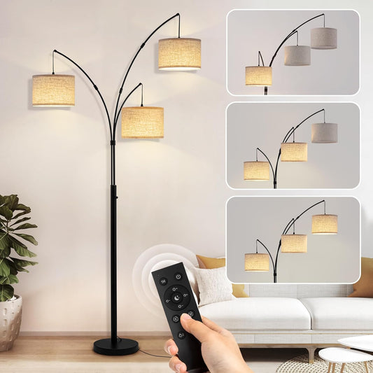 Floor Lamps for Living Room, 2400LM Super Bright Arc Floor Lamp with Remote Control, 3 Light Tall Floor Lamps with Stepless Dimmable, 80" Mid Century Tree Floor Lamp for Bedroom, Office
