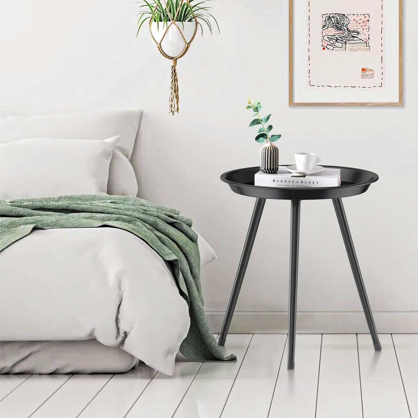 SYQ Small Black Side Table,Modern Round Metal end Table,Simple Circle Accent Table for Outdoor Living Room Bedroom Bathroom Office