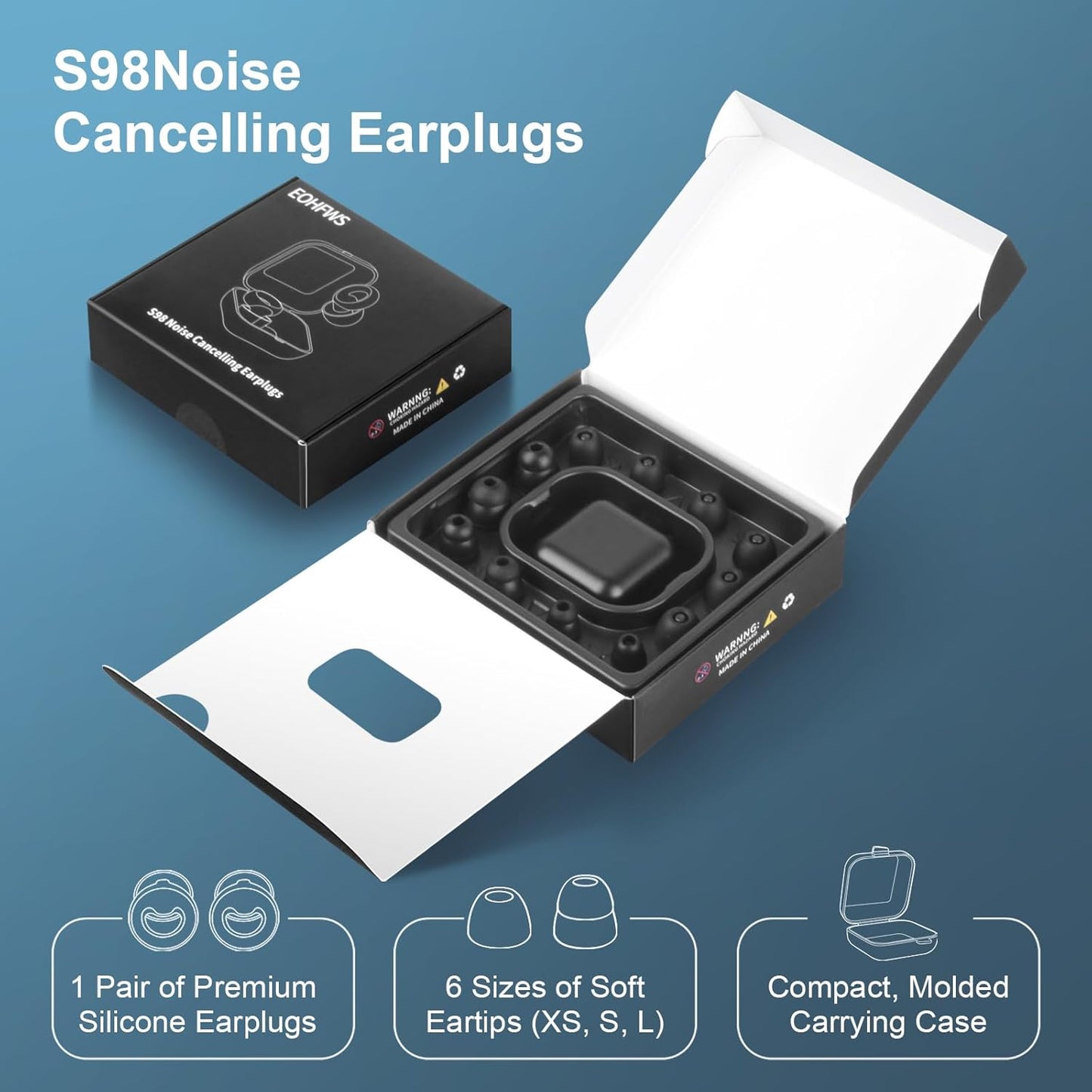 Ear Plugs for Sleeping Noise Cancelling，1 Pairs Reusable Silicone earplugs，Suitable for Concentration, Study, Work, Travel, and snoring – 6 Pairs Ear Tips (XS/S/L Sizes) and Storage case