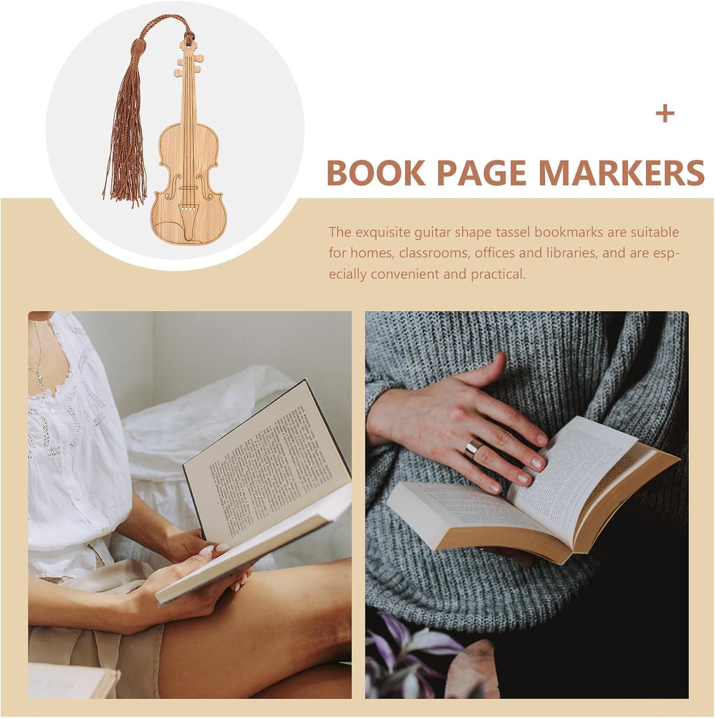 EXCEART Violin Shape Bookmarks with Tassel Set 16Pcs Decorative Book Page Markers for Reading Office Library Home Use Music Instrument Design