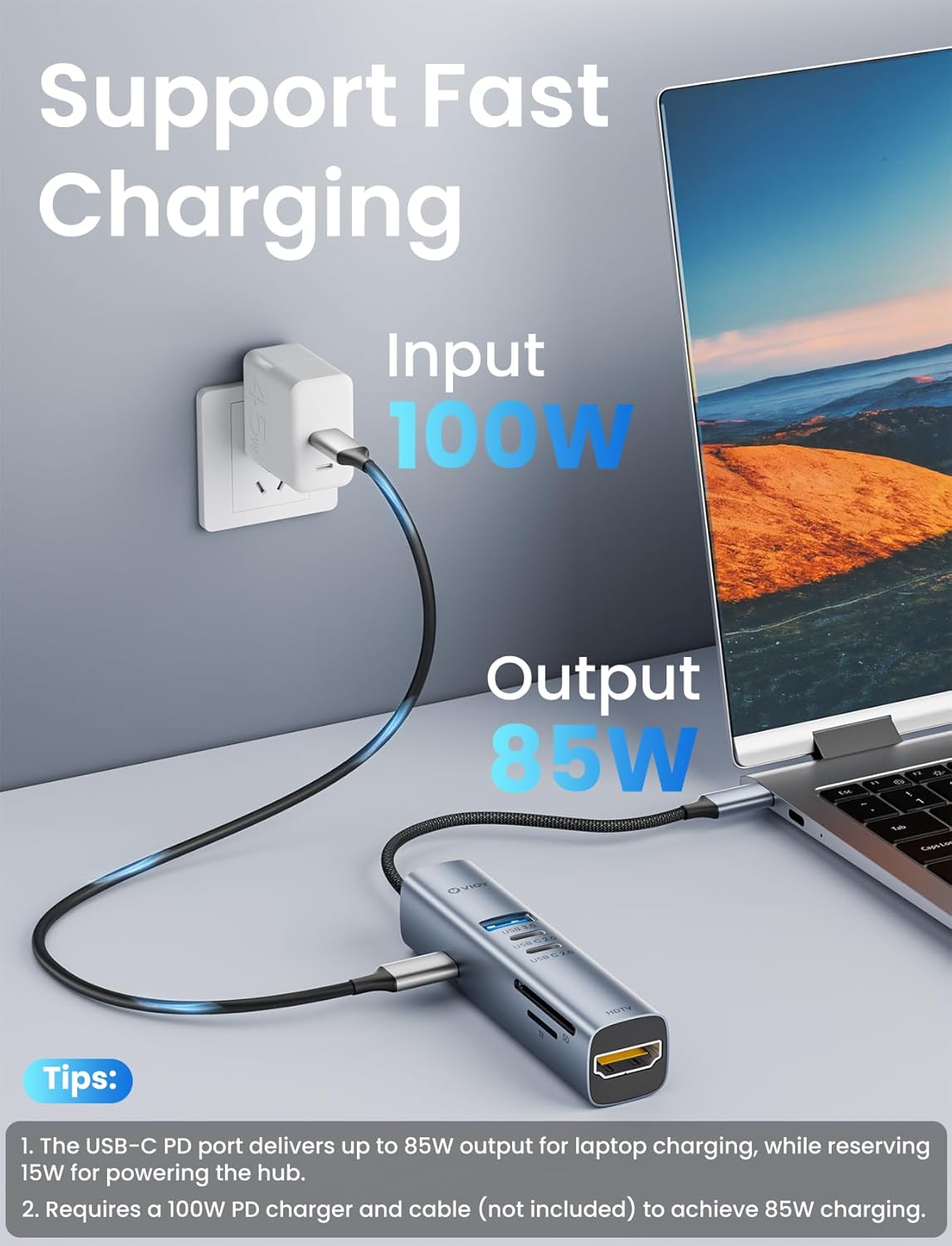 VIOY USB C Hub 7-in-1, Multiport Adapter with USB 3.0 5Gbps Ports, 2 USB-C 2.0 Data Transfer Ports, 4K HDMI, 100W PD Charging, SD/TF Card Reader for MacBook Pro/Air, iPad Pro, Laptop, XPS
