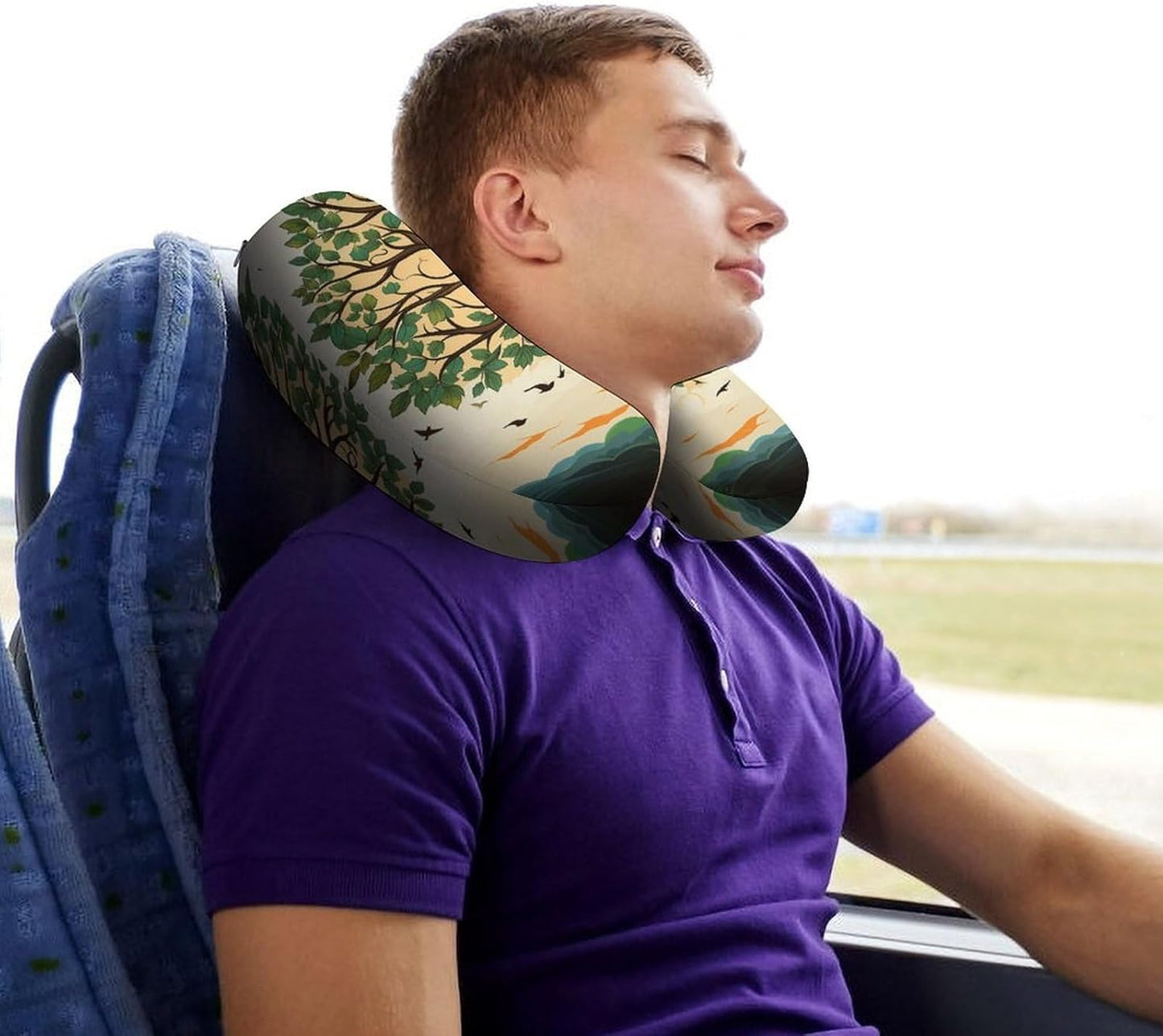 Family Tree Neck Pillow Memory Foam U Shaped Pillows Portable Pillows for Shoulder Travel Head Support Pillow with Concealed Zipper for Airplane Car Home Office