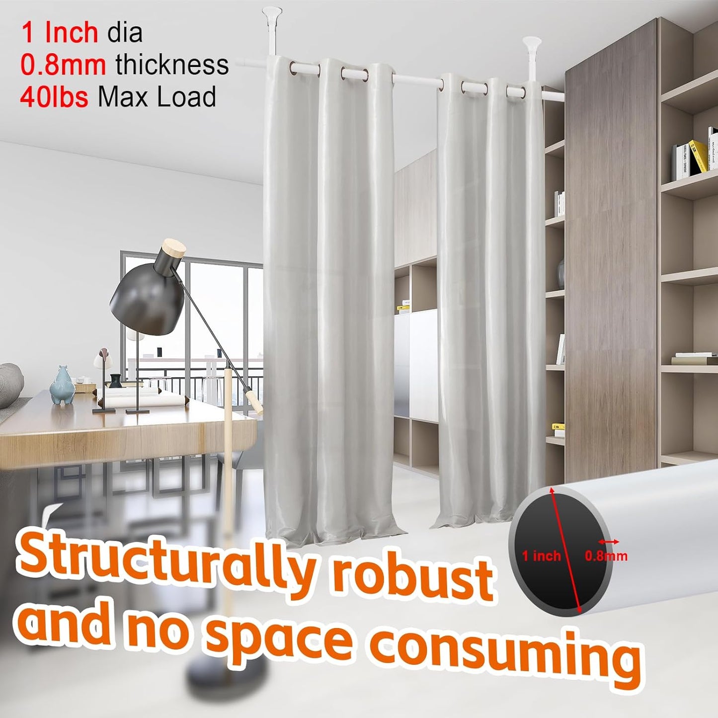 Room Divider,No Drilling Partition Room Dividers Wall,48-120inch(H) 28-70inch(W) Heavy Duty Floor to Ceiling Wall Divider for Room Separation,White Adjustable Room Separator for Space Partition