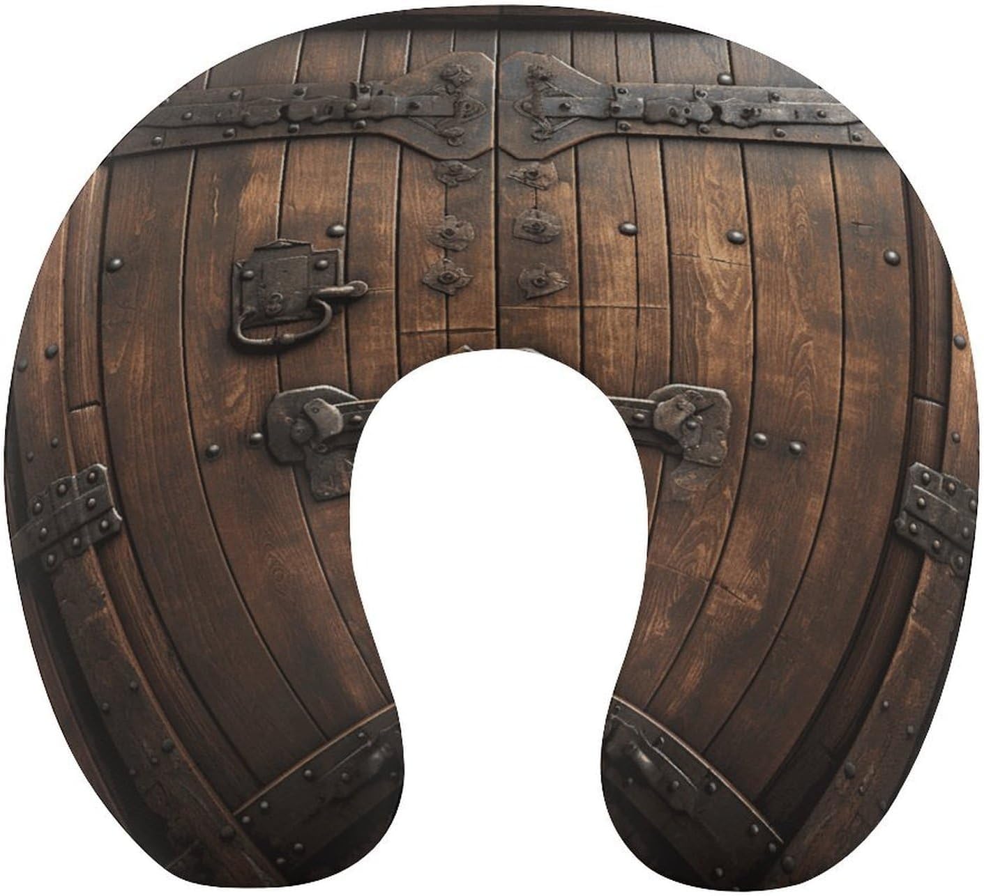 Rustic Stall Wooden Door Neck Pillow Memory Foam U Shaped Pillows Portable Pillows for Shoulder Travel Head Support Pillow with Concealed Zipper for Airplane Car Home Office