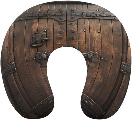 Rustic Stall Wooden Door Neck Pillow Memory Foam U Shaped Pillows Portable Pillows for Shoulder Travel Head Support Pillow with Concealed Zipper for Airplane Car Home Office