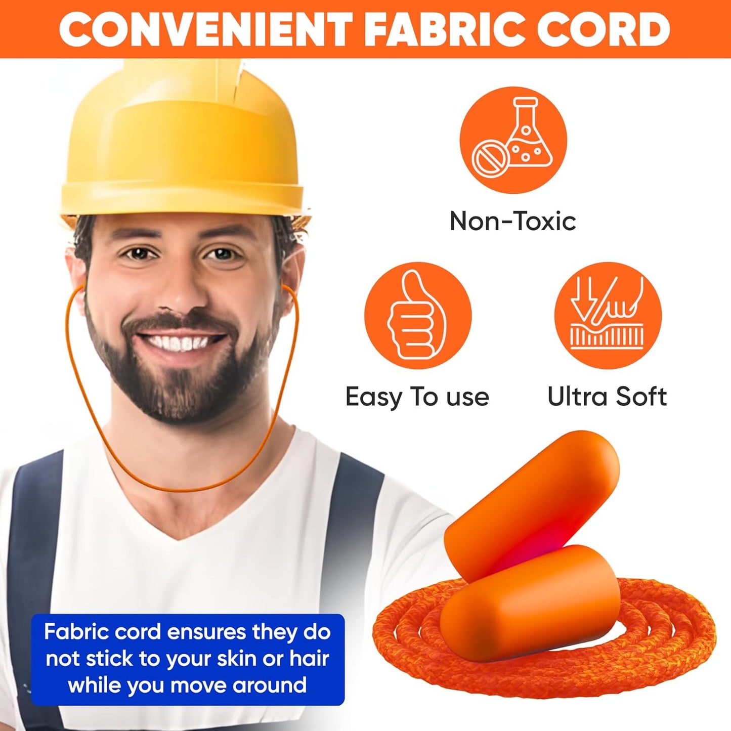 20 Pair Foam Ear Plugs with Cord - Soft & Comfortable Ear Protection - Disposable Ear Plugs Individually Wrapped with Noise Cancelling up to 32dB - Ideal for Sleeping Construction Shooting Sports