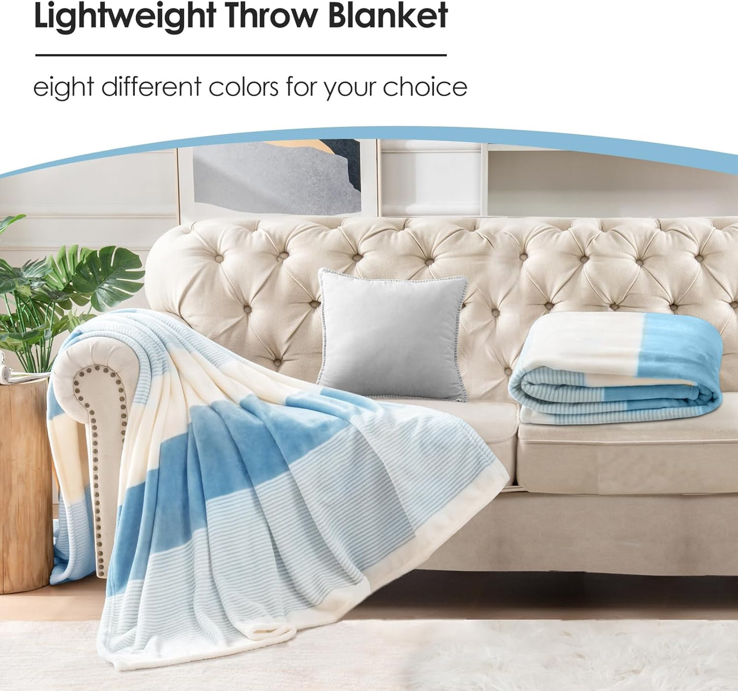 Homelike Moment Fleece Throw Blanket for Couch, Blue Soft Fluffy Blankets Throws, Fuzzy Cozy Plush Flannel Blanket for Sofa, Comfy Warm Lightweight Bed Blanket Striped (Light Blue, 50x60IN)