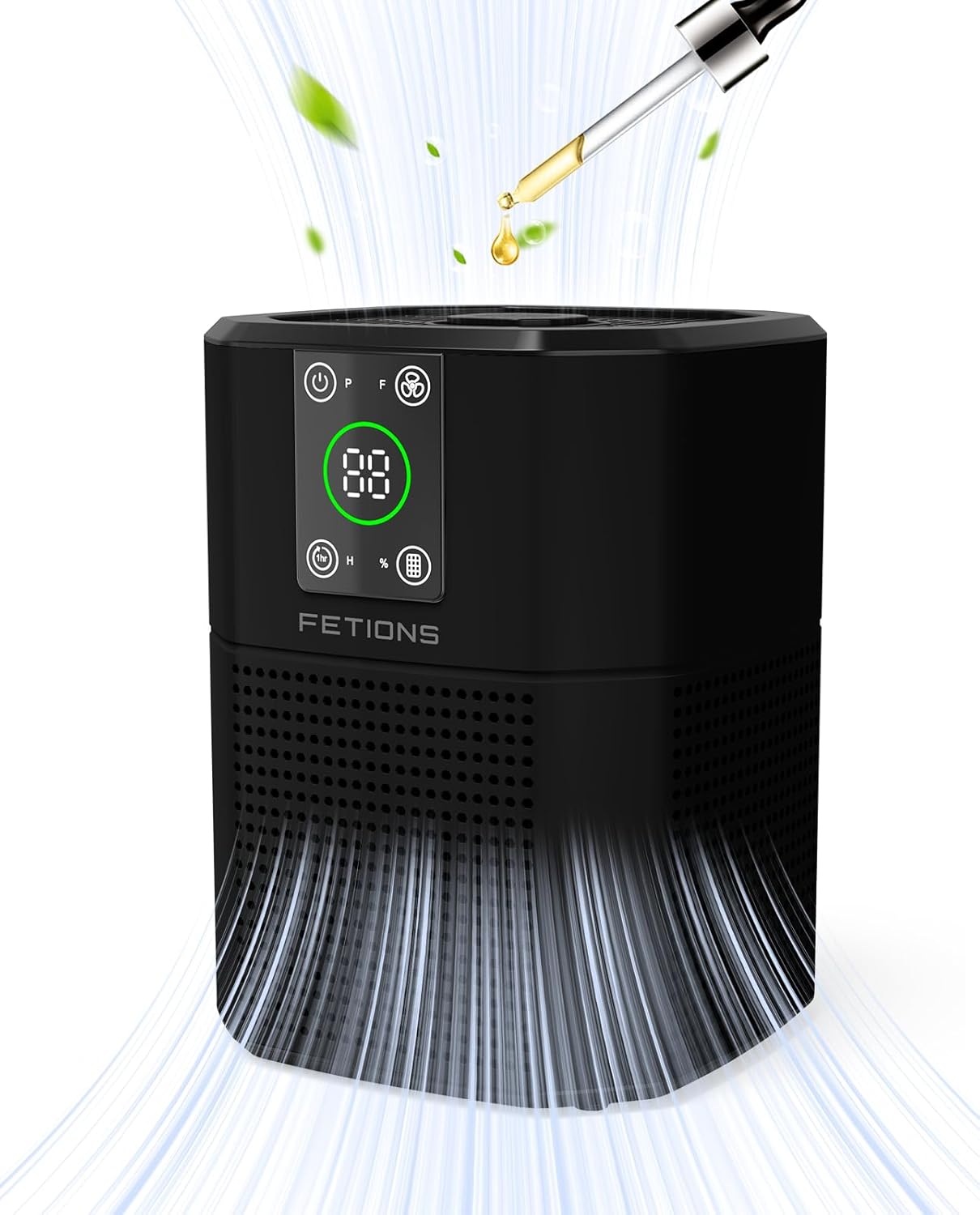 Air Purifier for Home Bedroom Pets, FETIONS Air Cleaner with Ambient light Fragrance Sleep Mode, Compact with H13 HEPA Filter for Dander Smoke Pollen Odor, 9 Timer Settings, 4 Fan Speeds,Black,1 Pack