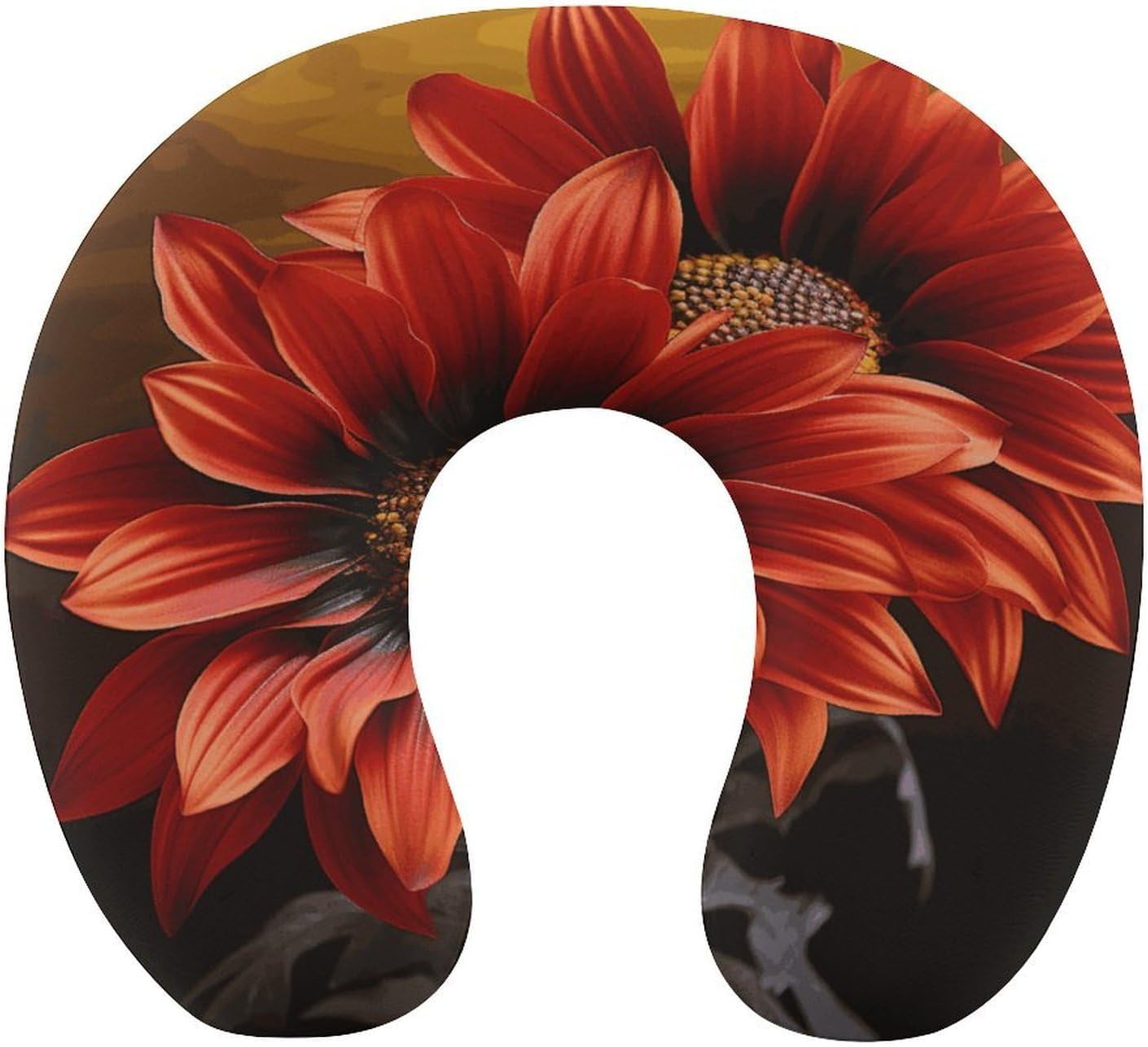 Red Sunflower Neck Pillow Memory Foam U Shaped Pillows Portable Pillows for Shoulder Travel Head Support Pillow with Concealed Zipper for Airplane Car Home Office