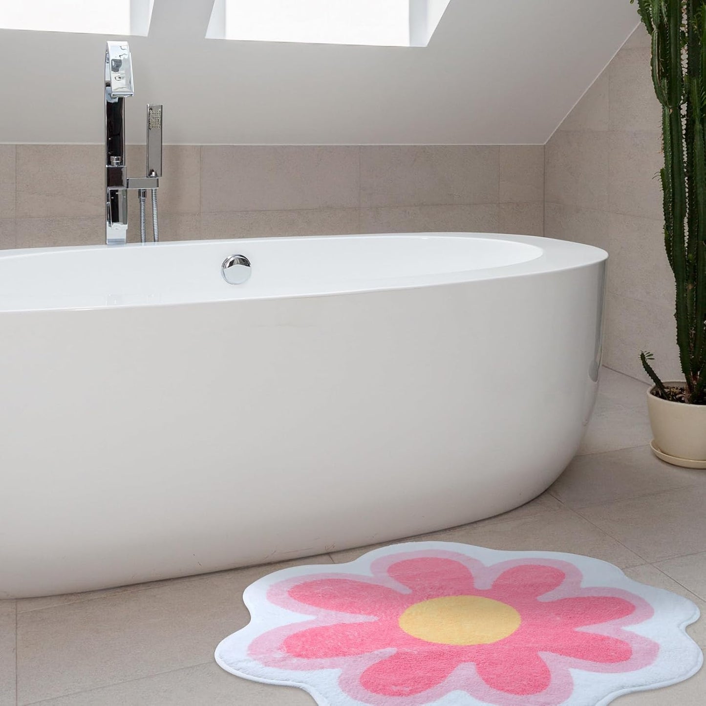 Tinideya Aesthetic Cute Flower Round Area Rug Non Slip Circle Soft Fluffy Flower Rug Indoor Floor Mat Carpet for Girls Bedroom Bathroom Living Room Sofa Nursery Decor(Pink, 2 ft)