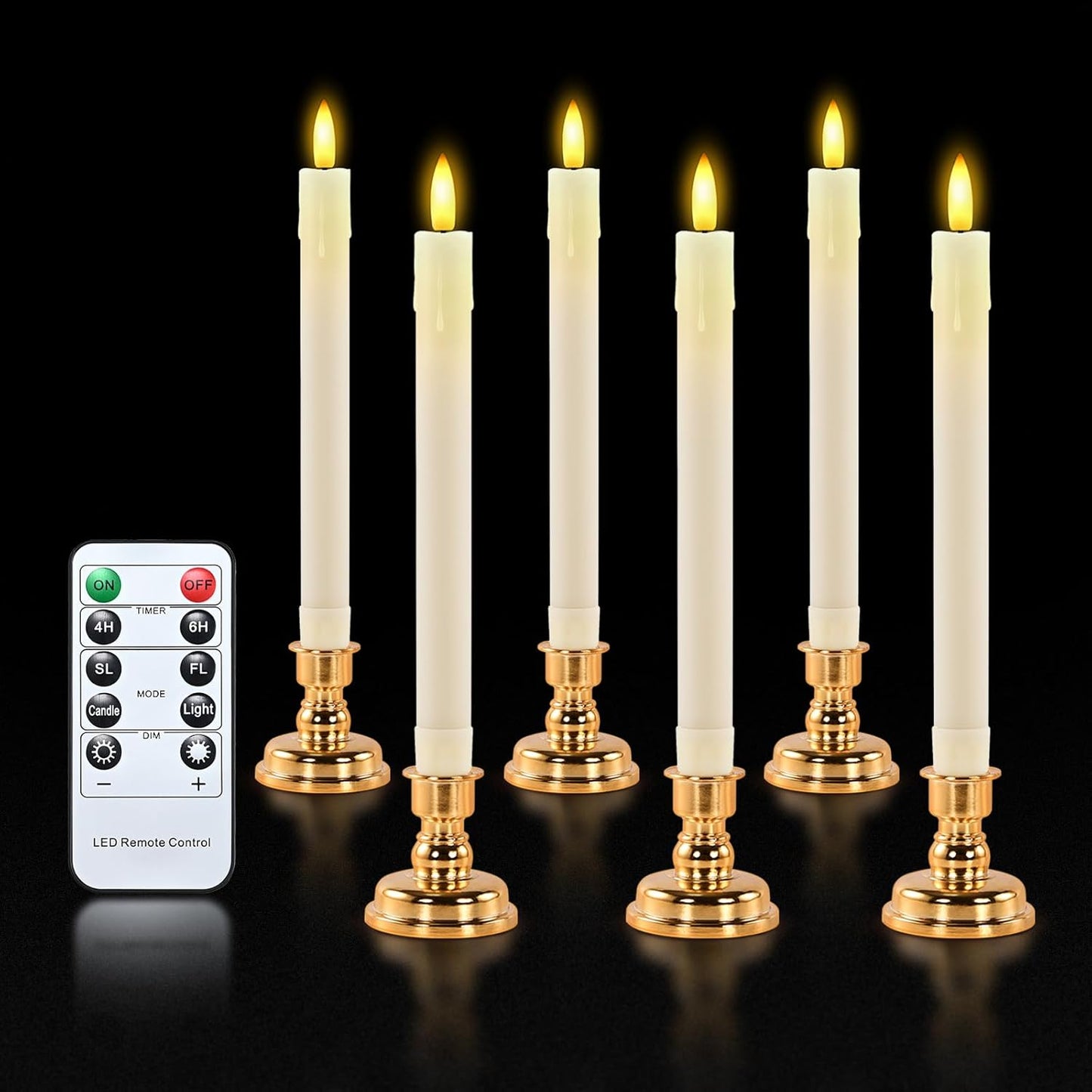 JOSU LED Flameless Taper Candles with Remote Timer, 6 Pcs Ivory Fake Candlesticks Battery Operated 3D Flickering, Realistic Electric Candles Warmer Lamp Light for Wedding Party Home Decor, 0.78"x8.86"