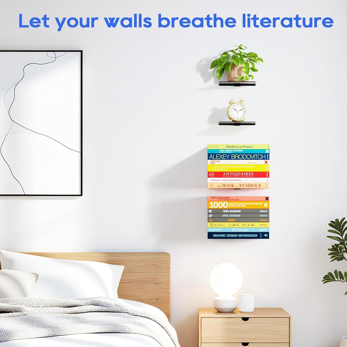 Invisible Bookshelf, Floating Book Shelves for Wall, Heavy Duty Wall Mounted Bookshelf for Storage, Hidden Book Organizer, Vertical Spine Shelf for Home and Office, 4 Pack, Black