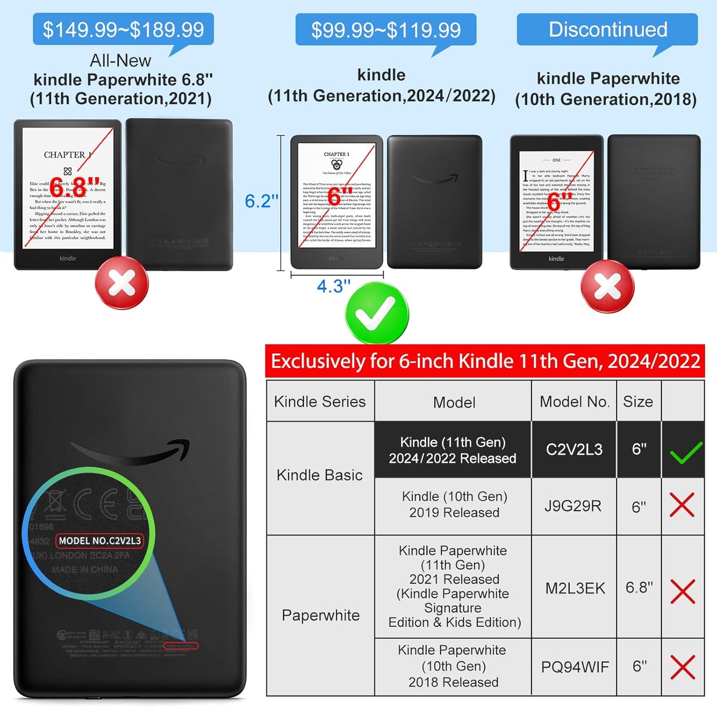 CoBak Case for All New 6 Inch E-Reader 2024 and 2022 (11 Generation) - PU Leather Smart Cover, Auto Sleep and Wake, not Compatible with Kobo Clara and Ocean,Sky Blue