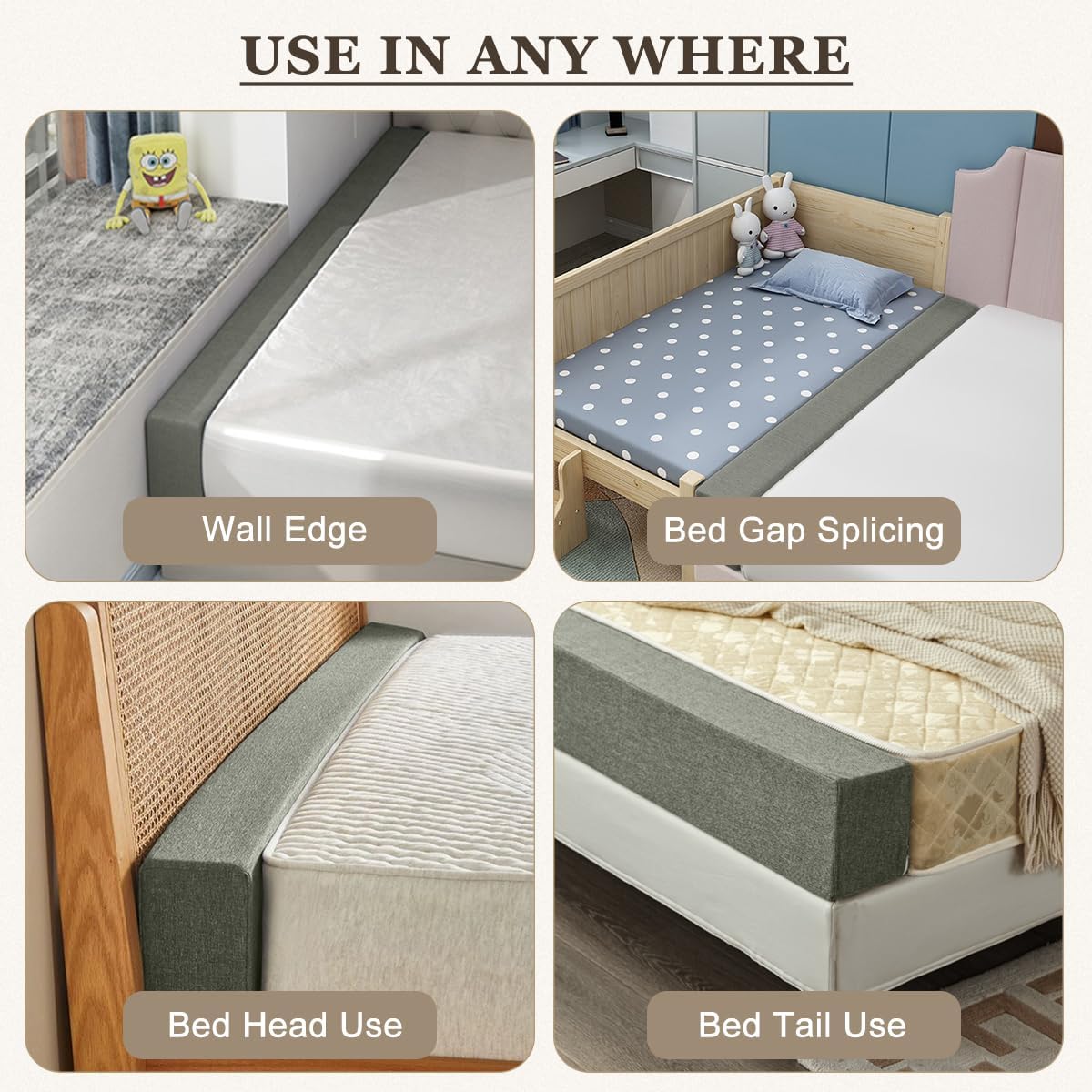 Bed Gap Filler/Mattress Space Filler, Mattress Extender for Twin/Full/Queen/King Bed, Close Gap(0-12") Between Mattress and Headboard or Wall, Stop Losing Your Pillows(Dark Gray-LxWxD-60*6*6in)
