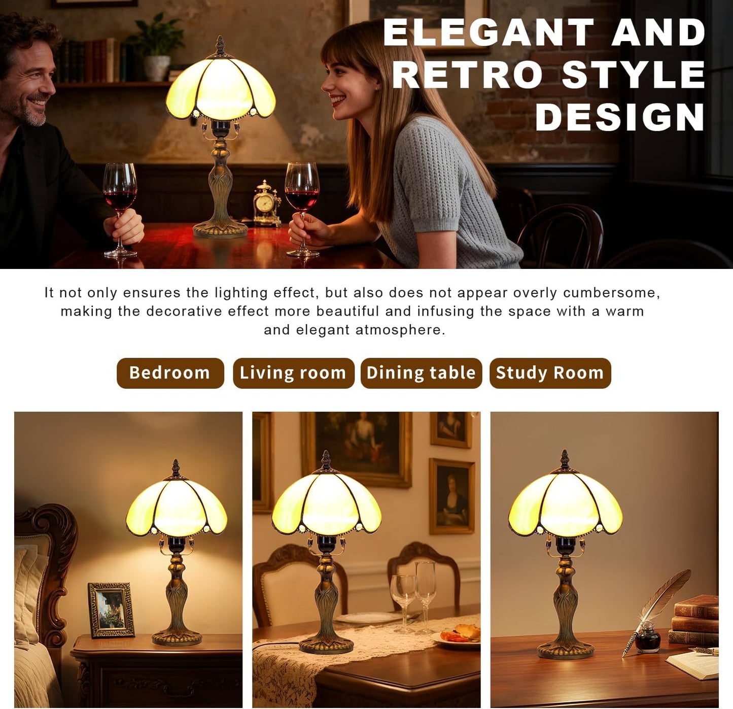 Tiffany Table Lamp, Stained Glass Lamp, Simple European Style, 8 Inch Small Night Light, for Bedroom Living Room Office