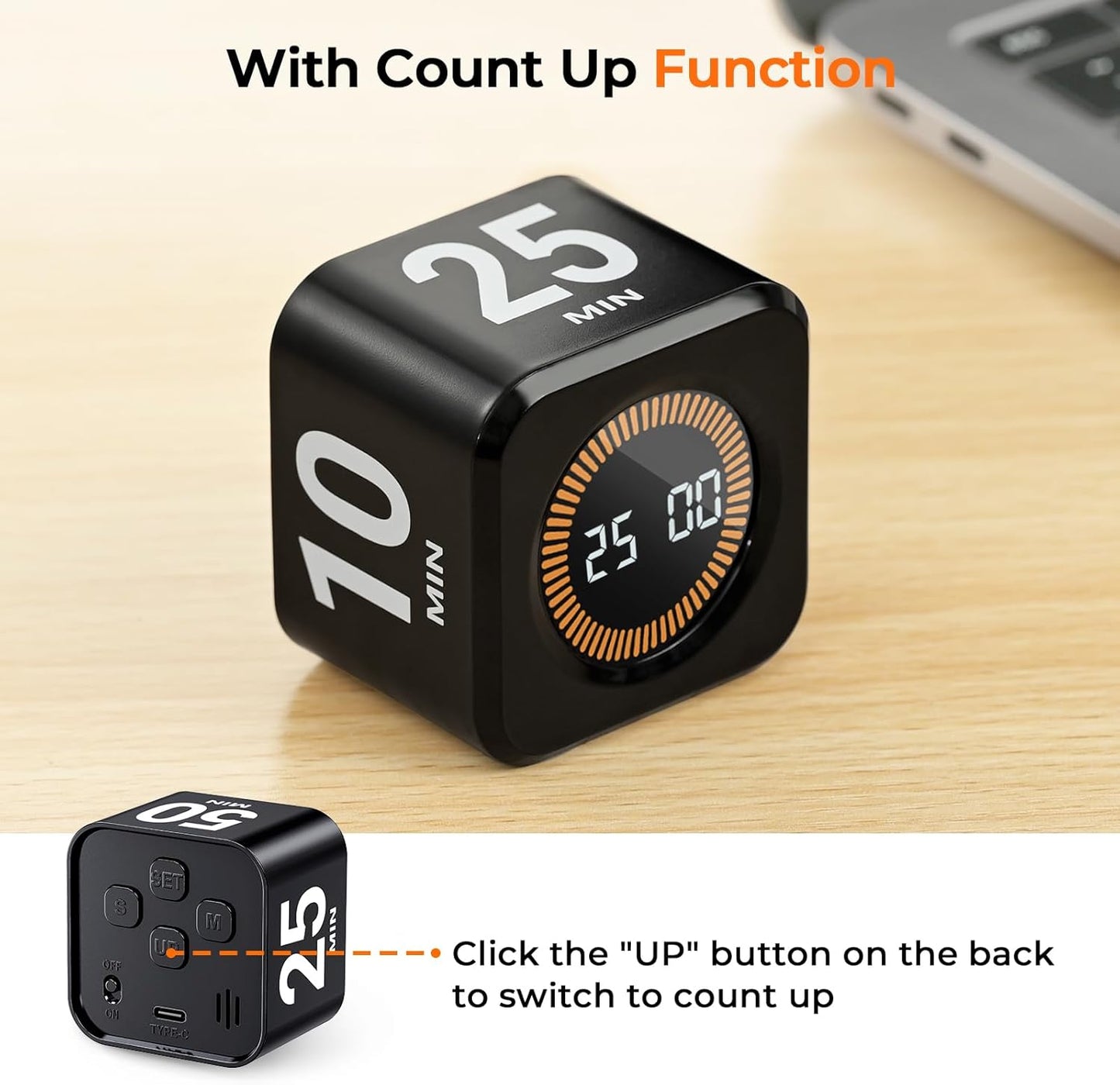 EooCoo Pomodoro Timer Cube, Cool Stuff Gadgets, Visual Timer with Gravity, Countdown 5/10/25/50 Min, Rechargeable Productivity Tool for Office, Classroom, Kitchen, Gym, Yoga, College School Supplies