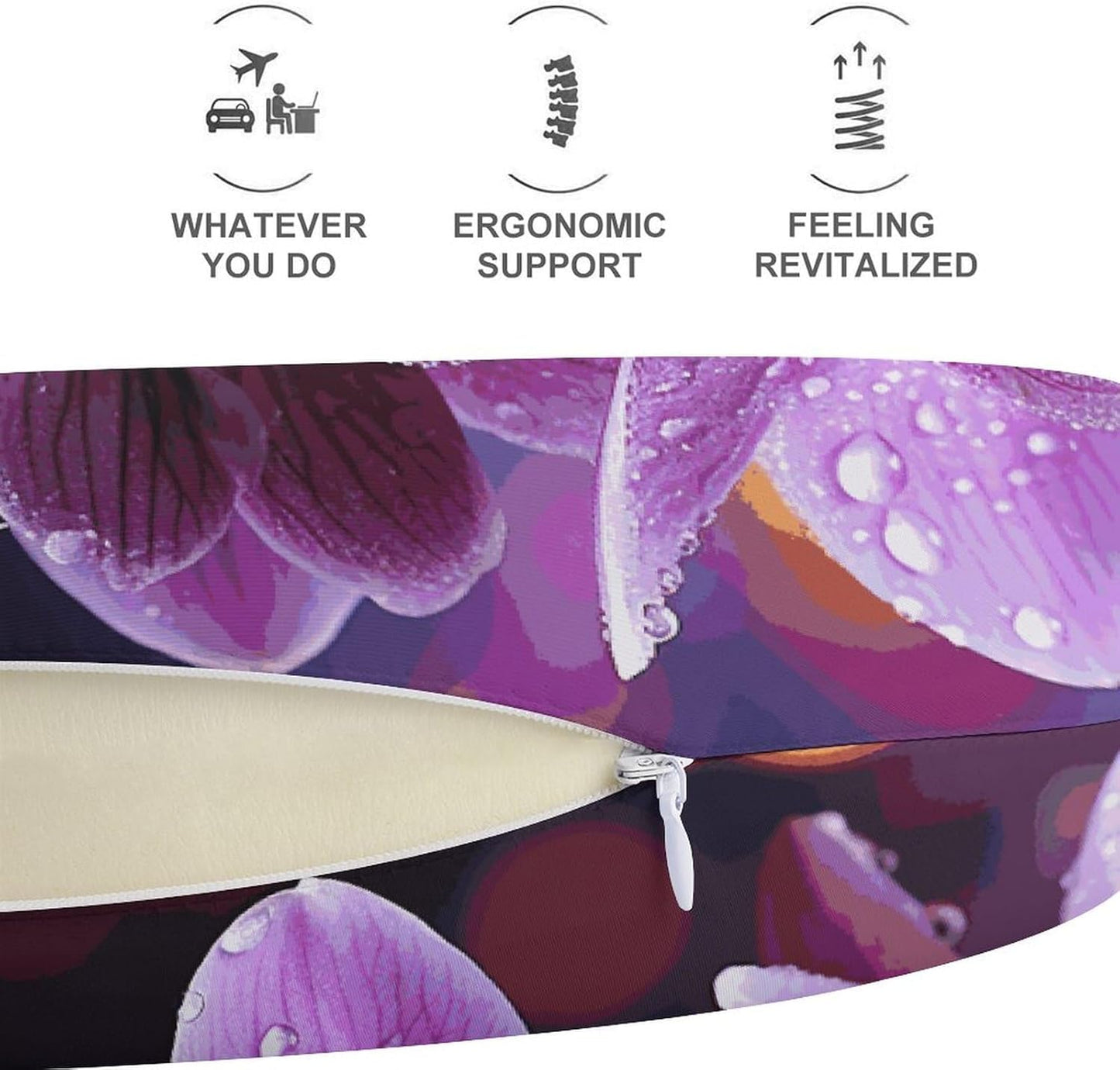 Purple Flower Neck Pillow Memory Foam U Shaped Pillows Portable Pillows for Shoulder Travel Head Support Pillow with Concealed Zipper for Airplane Car Home Office