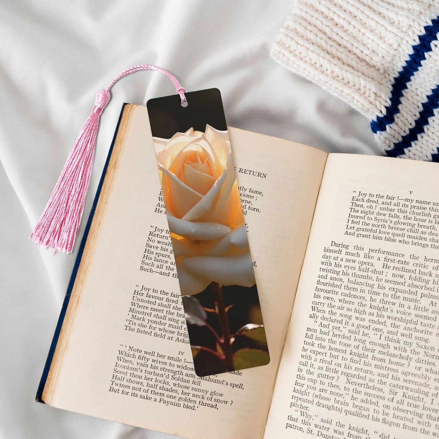 Glow in The Dark Bookmarks Gifts for Women Men, Wooden Bookmarks for Book Lovers, Vintage Book Marks Ornaments with Tassel, Unique Personalized Reading Page Markers Pink