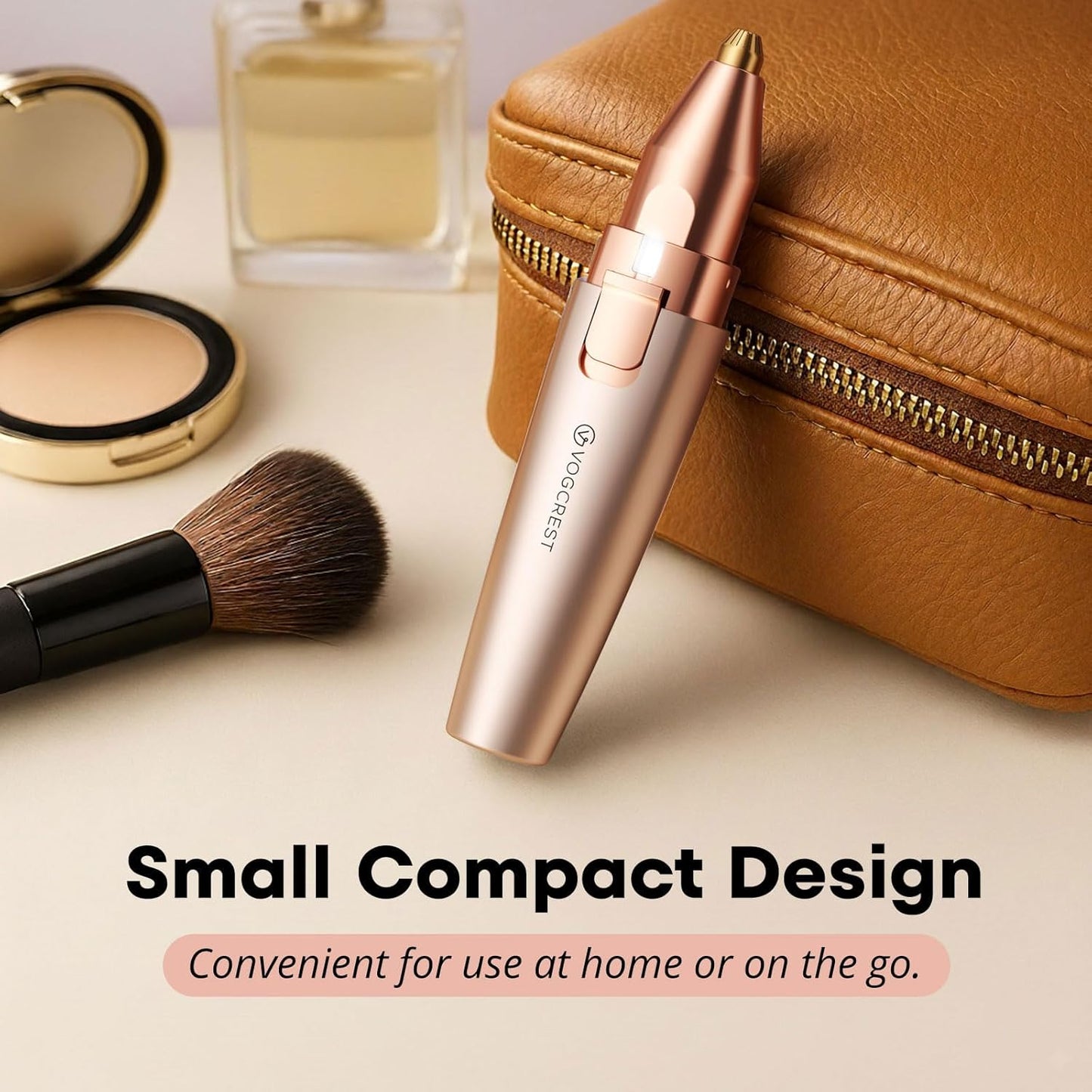 VG VOGCREST Eyebrow & Facial Trimmer: 2 in1 Rechargeable Facial Hair Removal & Eyebrow Shaver - Body Razor with Built-in LED Light (Rose Gold)