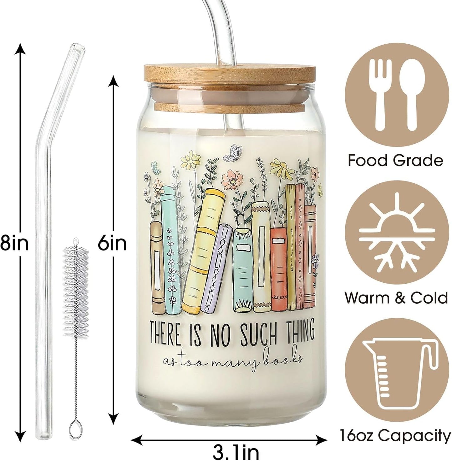 Book Lovers Gifts, 16 Oz Coffee Glass Cup Gift, Funny Bookish Gift for Readers Women, Bookworm Gifts for Book Lovers, Readers, Librarians and Bookaholics, Reading Accessories for Bookworm