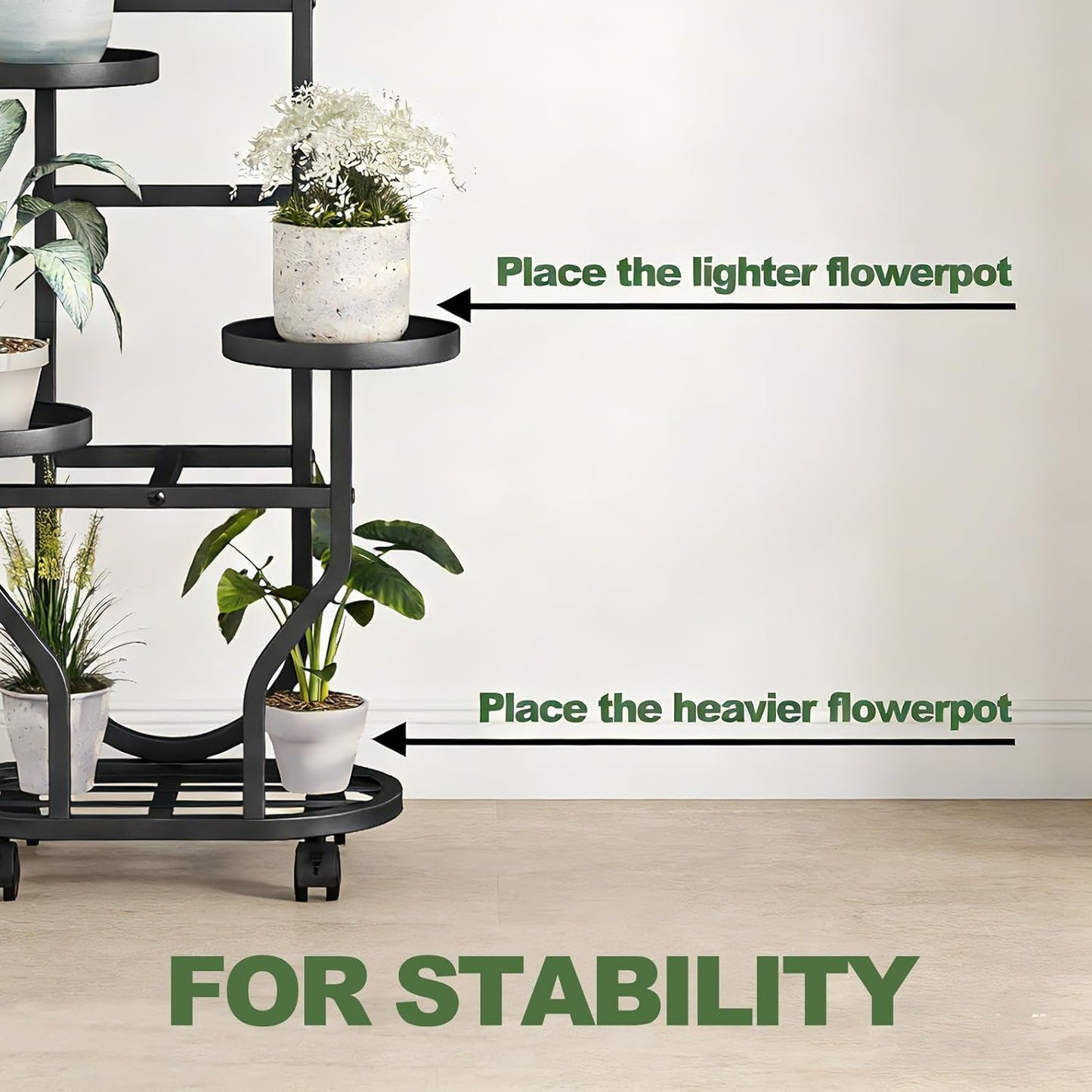 Plant Stand Indoor Outdoor 4 Tier Flower Holder with Wheels Metal Plant Shelf Corner Display Rack Multi Plants Sheleves for Living Room Garden Patio Black