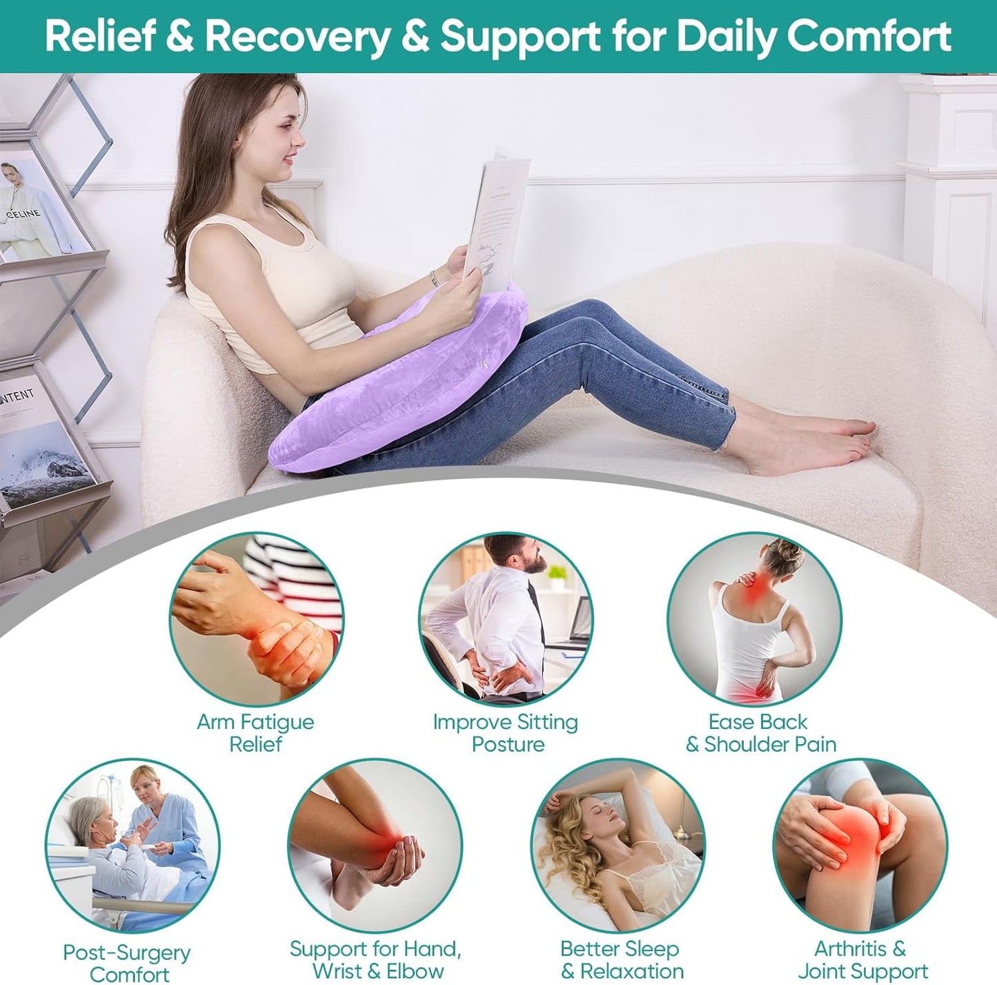 Reading Pillow for Gaming, Lap Desk Pillow Crochet Pillow Ergonomic Arm Support for Sitting in Bed or Couch, Pain Relief and Fatigue for Gaming, Reading, Crocheting, Playing & Working