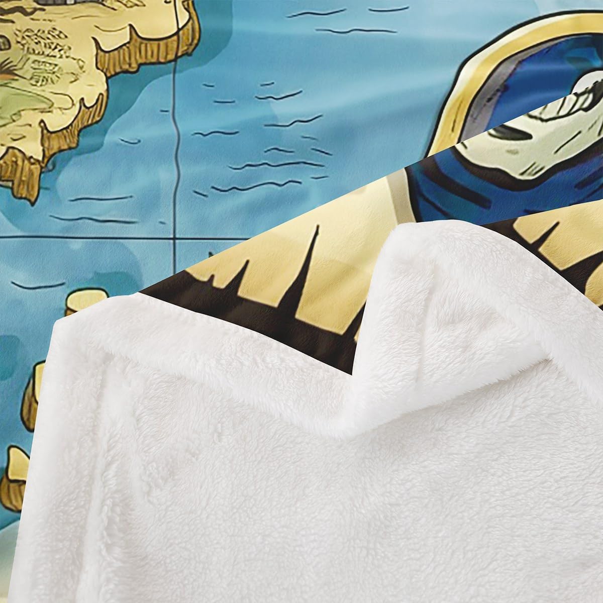 Feelyou Vintage Nautical Throw Blanket for Kids Boys Teens Pirate Treasure Map Blanket Skull Island Fleece Blankets Sea Adventure Sherpa Blanket,Room Decor Plush Blankets Throw 50"x60"