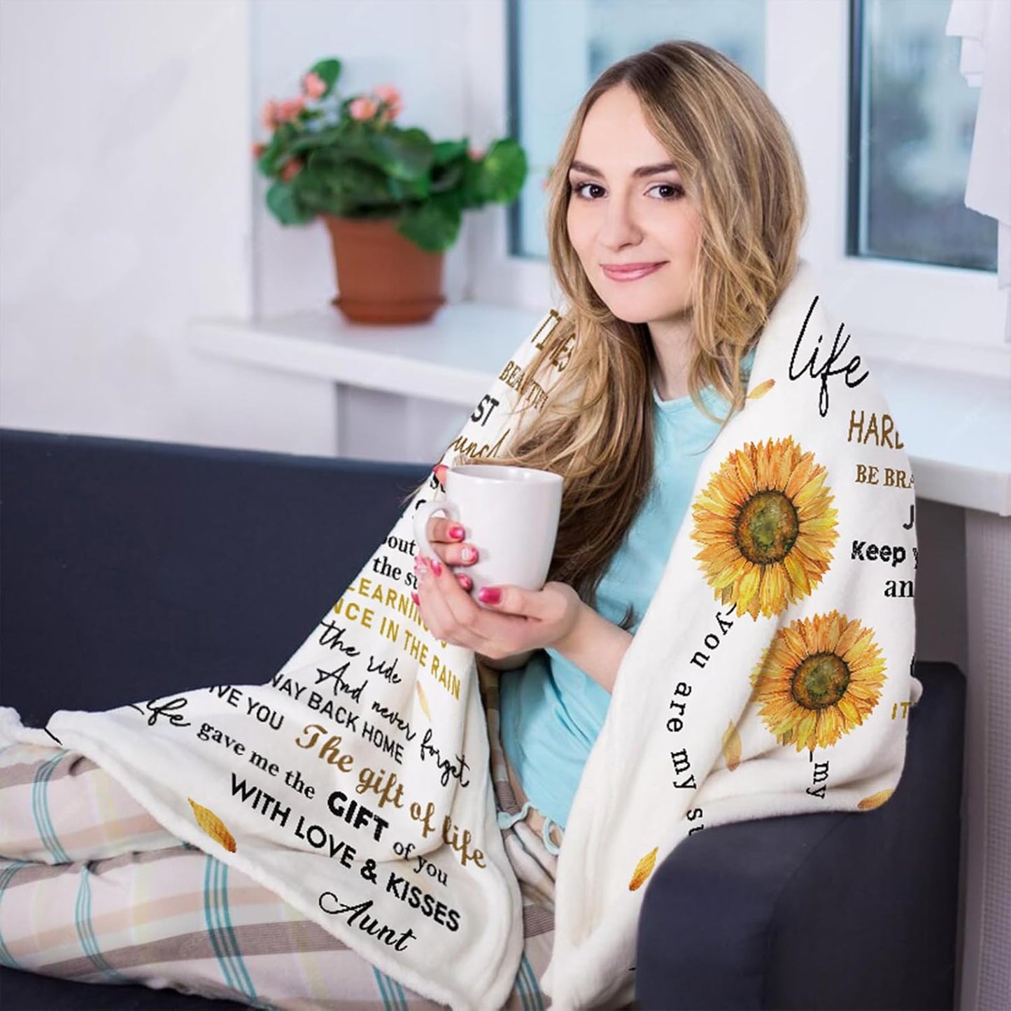 Niece Gifts from Auntie, to My Niece Soft Flannel Blanket 50"x60", Nieces Birthday Gifts for Graduation Thanksgiving Ideas, Sunflower Blanket from Aunt