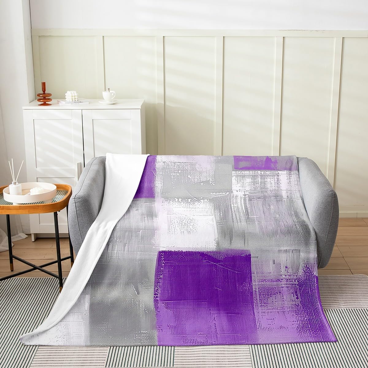 Erosebridal Ombre Geometric Fleece Blanket Queen 90x90,Dark Purple Grey Checkered Grid Blanket,Western Abstract Throw Blanket,Art Aesthetics Bed Blanket for Sofa Bed Couch,Luxury Soft