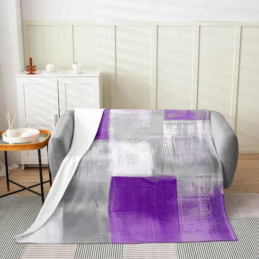 Erosebridal Ombre Geometric Fleece Blanket Queen 90x90,Dark Purple Grey Checkered Grid Blanket,Western Abstract Throw Blanket,Art Aesthetics Bed Blanket for Sofa Bed Couch,Luxury Soft