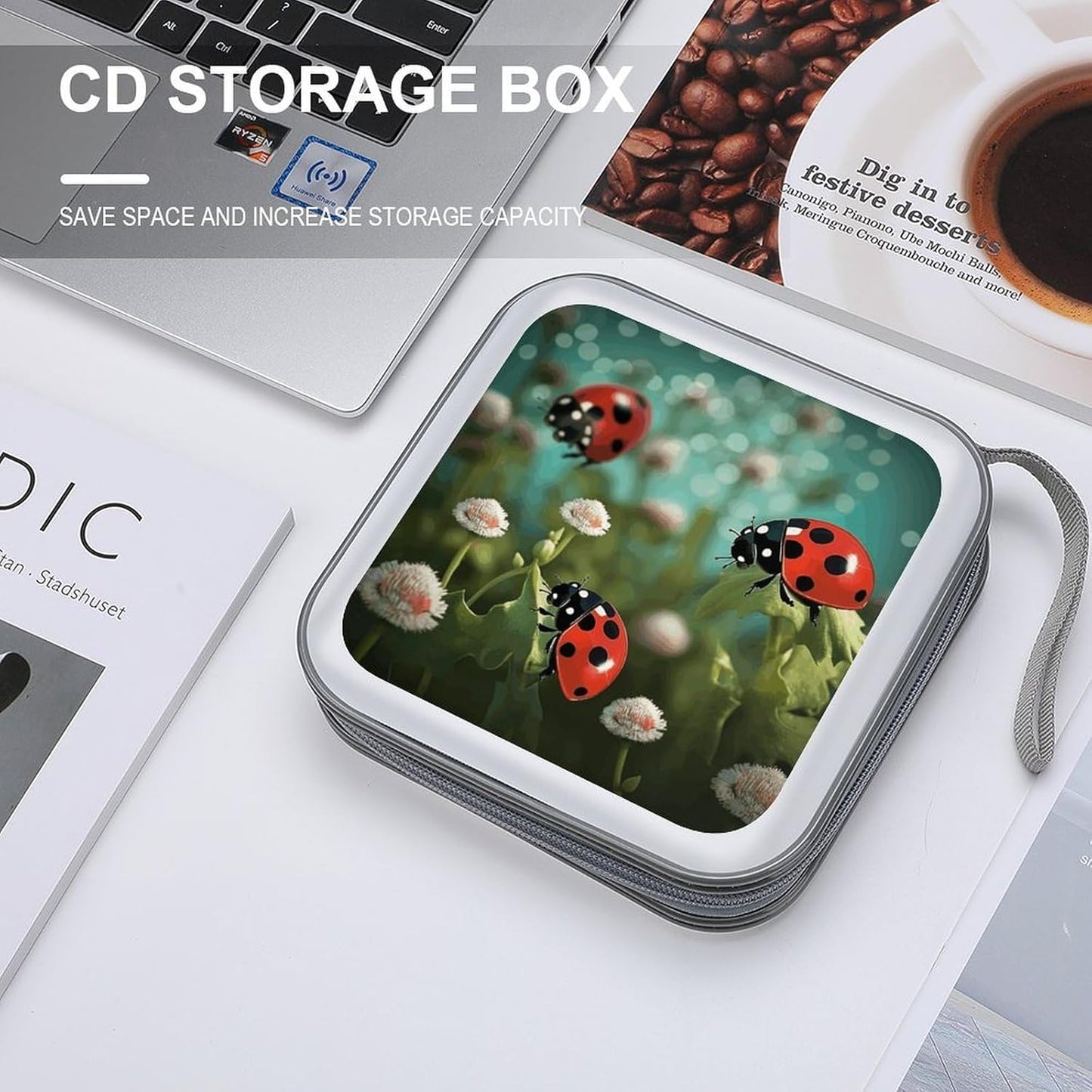 Ladybug Landscape CD Case 40 Capacity Case Zipper CD Collection Bag with Handles Cover DVD Storage Hard Plastic DVD Disc Cases Storage Binder for Car Home Office Travel