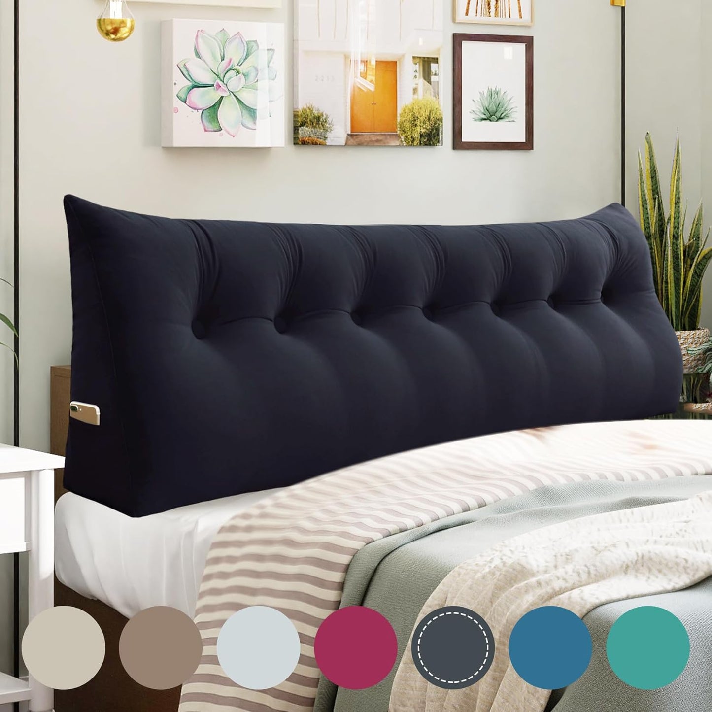14 lbs Thickened Wedge Pillow Headboard Body Positioner Backrest Support Triangular Headboard Pillow for Sleeping with Side Pocket Velvet Black King