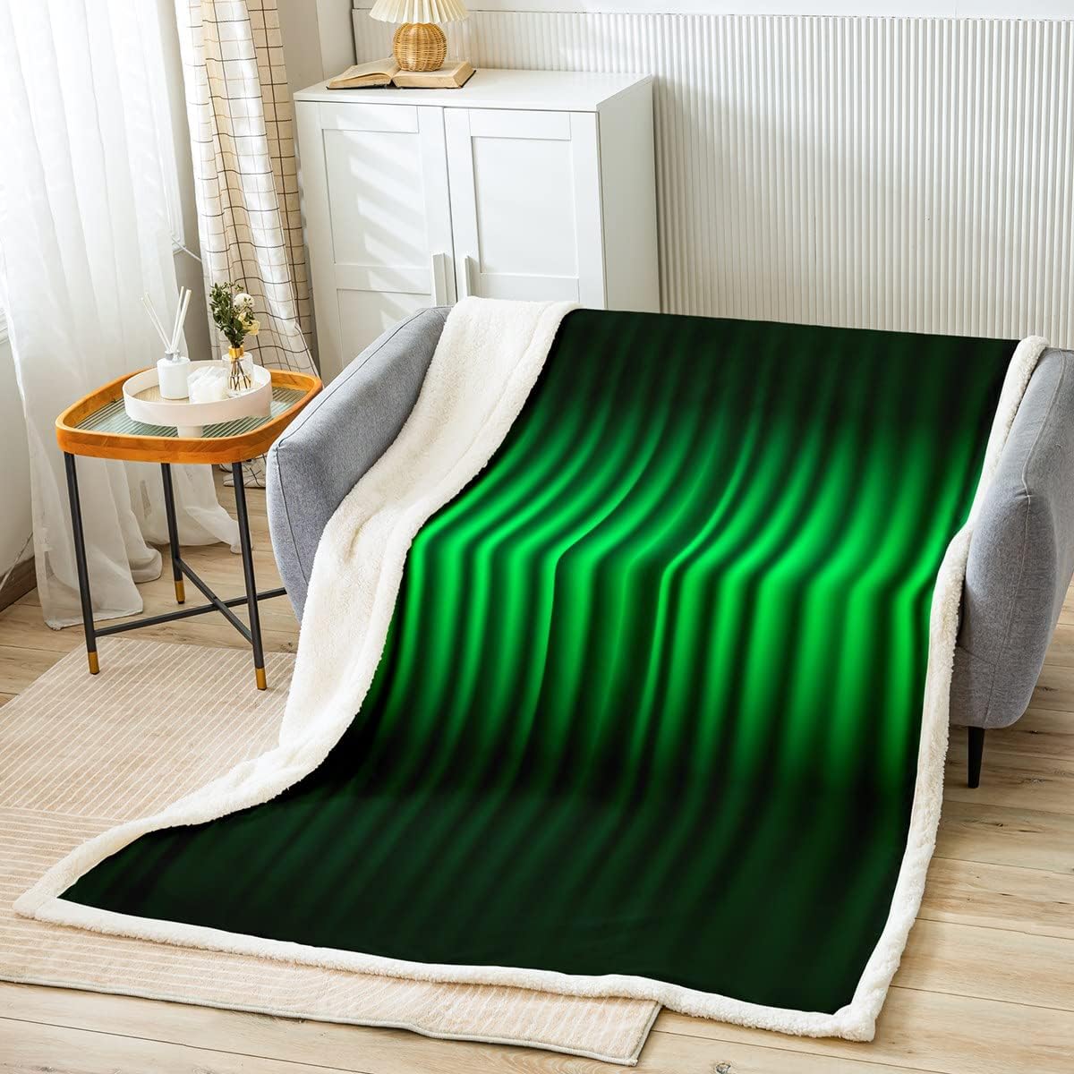 Neon Green Black Throw Blanket Abstract Ombre Bed Blanket for Teens Kids Adult Bedroom Decor Modern Fashion Stripes Fleece Blanket Simple Geometric Fuzzy Blanket,for Chair/Sofa,60"×80"