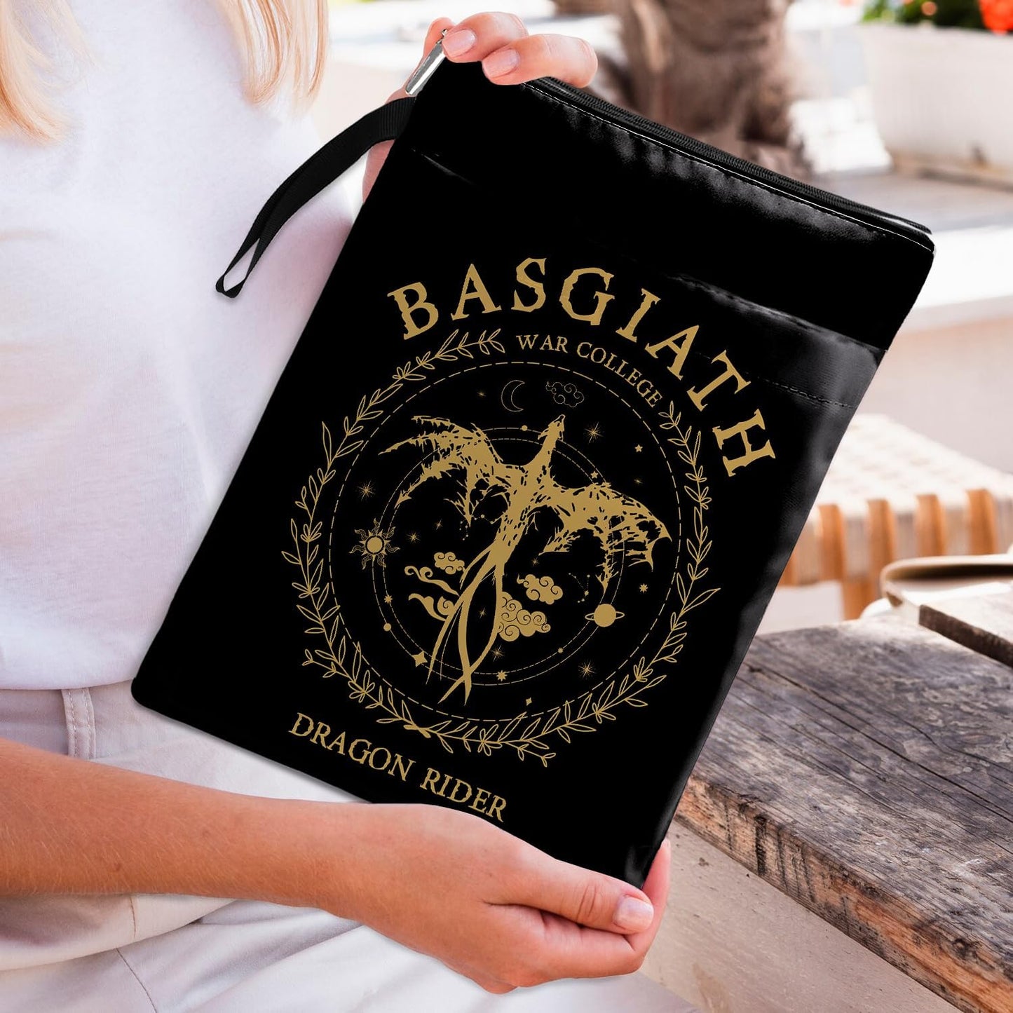 Book Cover Dragon Ridder Inspired Gift, Dragon Merch Pattern Reusable Book Pouch, BASGIATH WAR COLLEGA Book Sleeve for Book Lovers (Black-Dragon 2, Large)