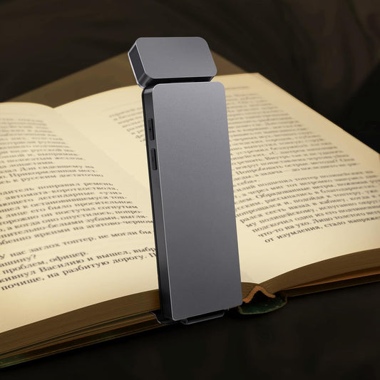 Reading Light, Book Light for Reading in Bed, USB Rechargeable Book Reading Light Clip-on LED Bookmark Lamp with 3 Amber Colors & 5 Brightness Dimmable for Book Lovers, Kids Grey