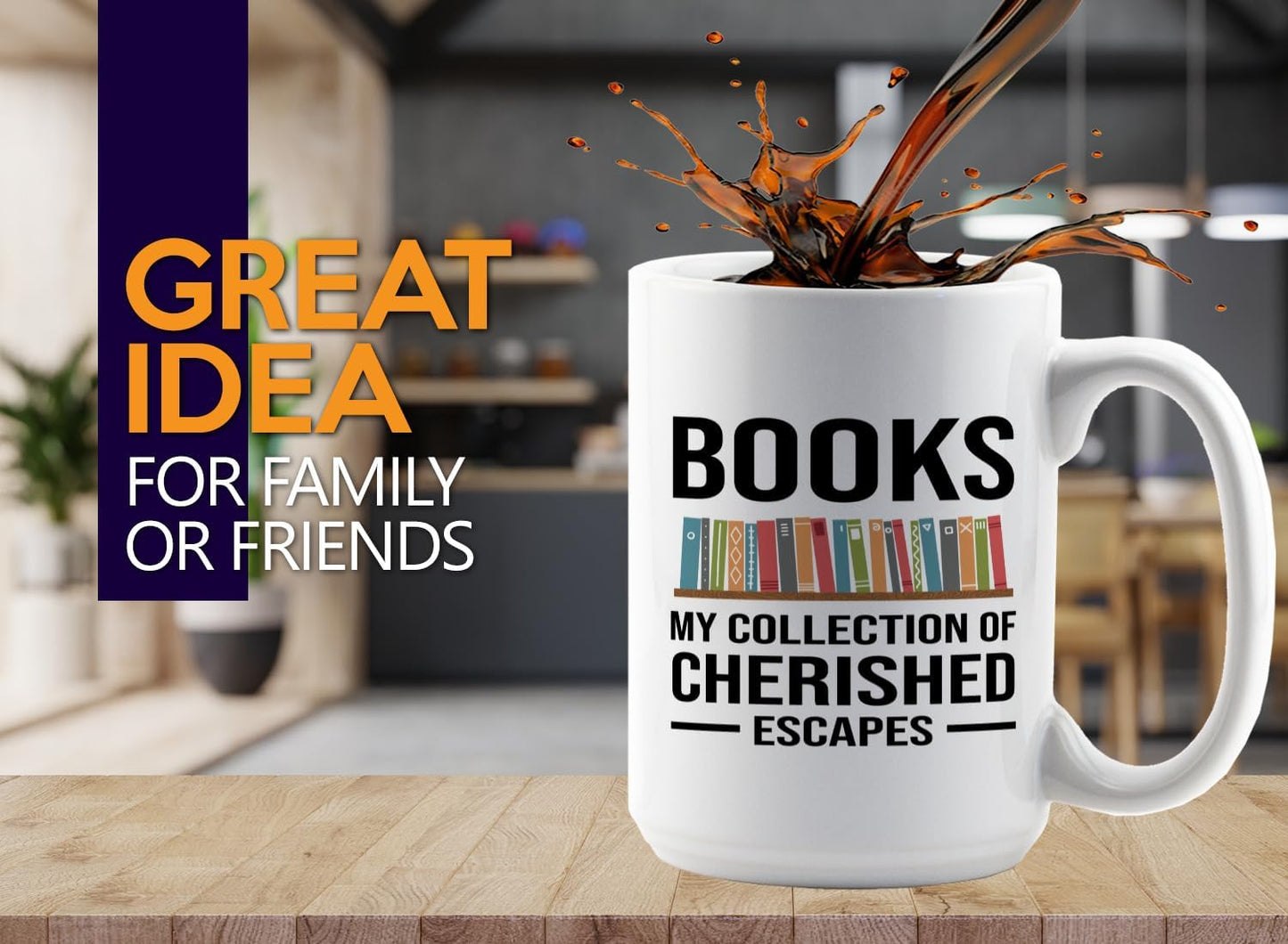 Book Lover Coffee Mug 15oz White -Cherished Escapes - Writer Editor Bookish Librarian Bibliophile Bookish Grammar Philosophers