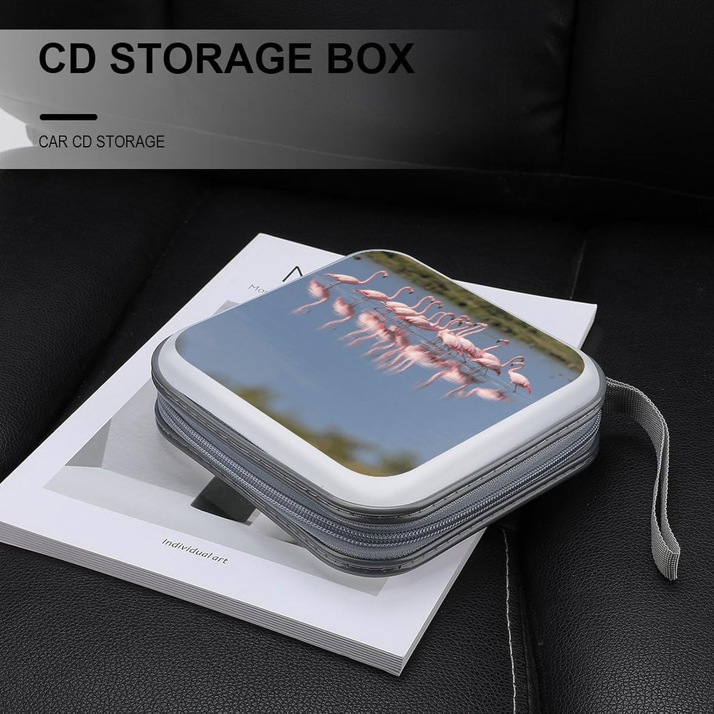 A Flock of Flamingos CD Case Portable Zipper CD Case 40 Capacity Hard Plastic DVD Cases Holder Large Storage Disc Wallet Bag for Car Home Travel DVD Collection Bag