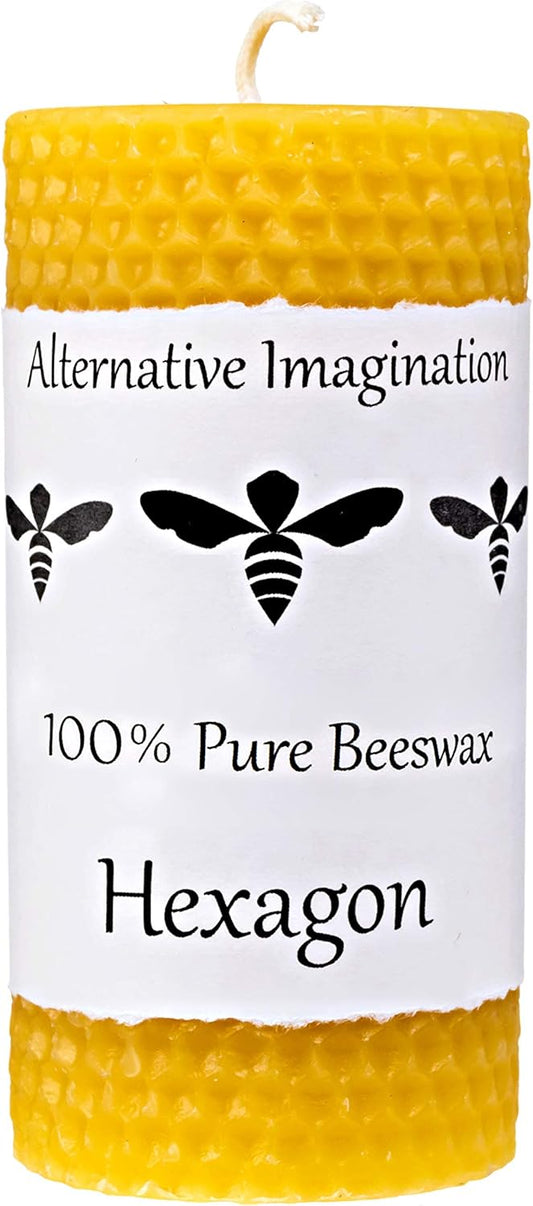 Hexagon Pillar Beeswax Candles - 2x5 Pillar Candle for Home Decor, Mood Lighting, Gifts - 45 Hour - Natural Beeswax Scent, Clean Burning, Smokeless, Dripless - 1 Pack - Alternative Imagination