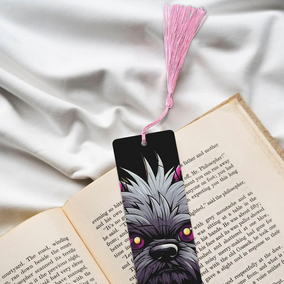 Gray Pooh Dog Bookmarks Gifts for Women Men, Wooden Bookmarks for Book Lovers, Vintage Book Marks Ornaments with Tassel, Unique Personalized Reading Page Markers Pink