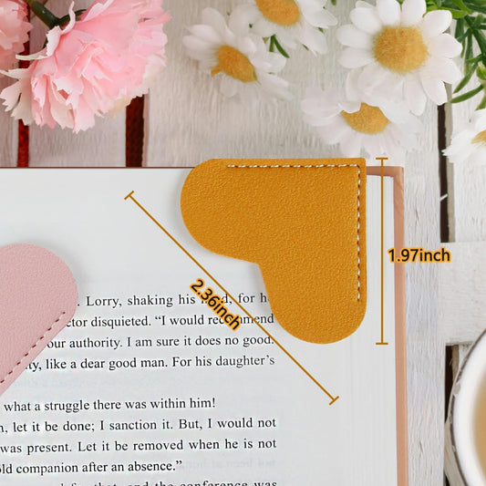Leather Heart Bookmarks - Kinsound 6 Pieces Cute Corner Page Book Marks for Teachers Students Book Reading Lovers, for School Office Home Supplies (Heart（6pcs）)