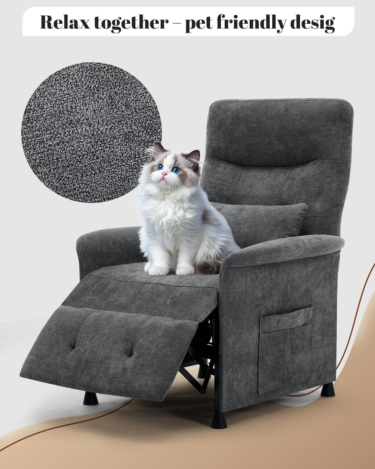 Power Recliner Chair with Heat Vibration Massage Electric Reclining Sofa with Lumbar Support Adjustable Soft Fabric Recliners for Adults Living Room Bedroom
