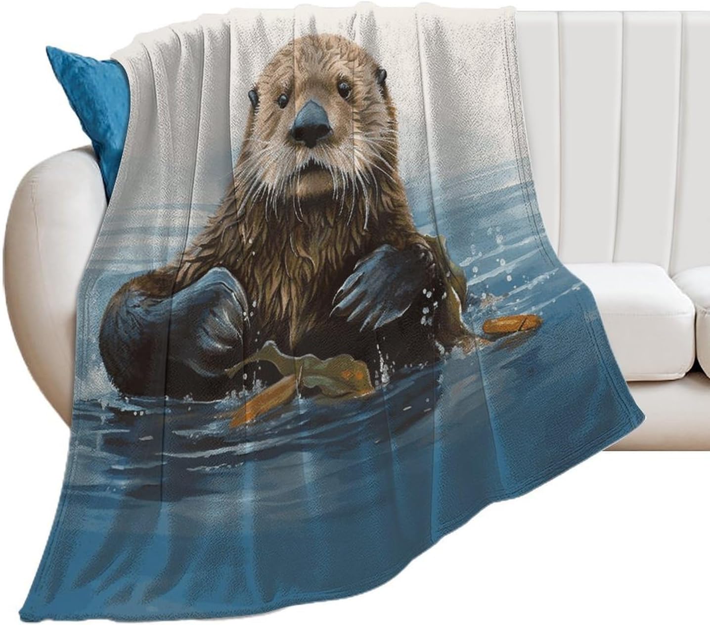 Sea Otter Blanket Super Soft Lightweight Throw Blanket Cute Cozy Warm Bed Blanket Decorative Fuzzy Blanket All-Season Home Decor Gift for Sofa Couch Living Room 60"*80"（150 * 200cm）