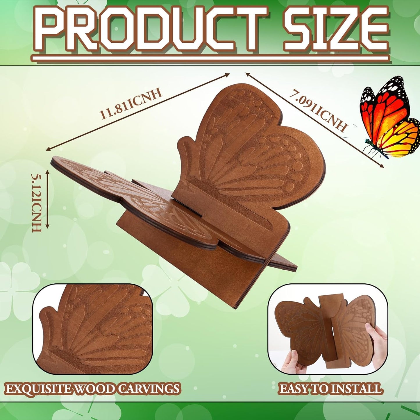 Butterfly Book Stand Gifts Wooden Open Bible Holder Adjustable Wood Bhagwat Geeta Book Stand Holiday Gifts Brown for Magazines Art Quran Textbooks