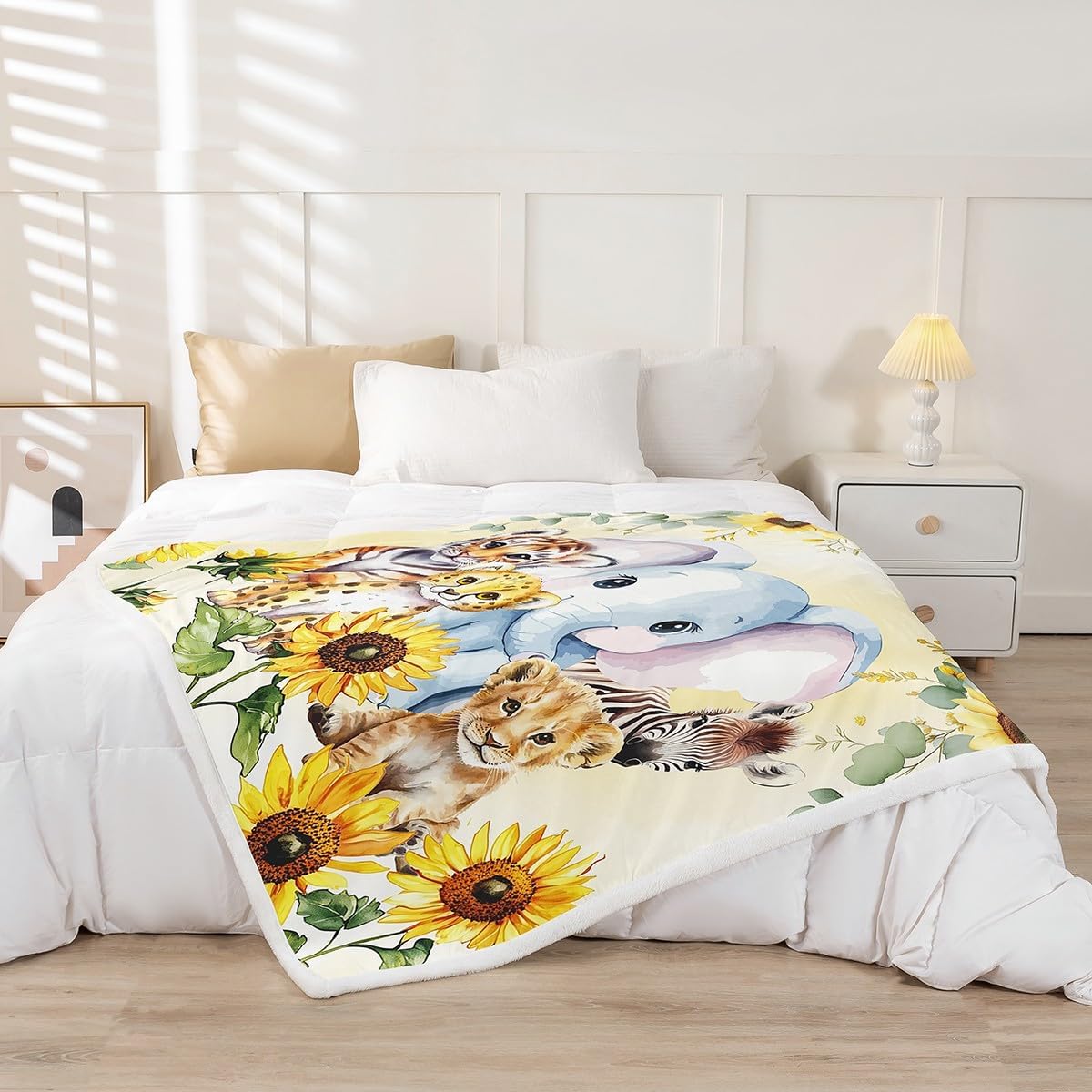 Erosebridal Kids Animal Print Blanket Throw 50"x60",Elephant Tiger Lion Leopard Blankets and Throws Bedroom Decor,Jungle Safari Sherpa Blanket Farmhouse Sunflower Floral Fleece Blanket for Bed Couch