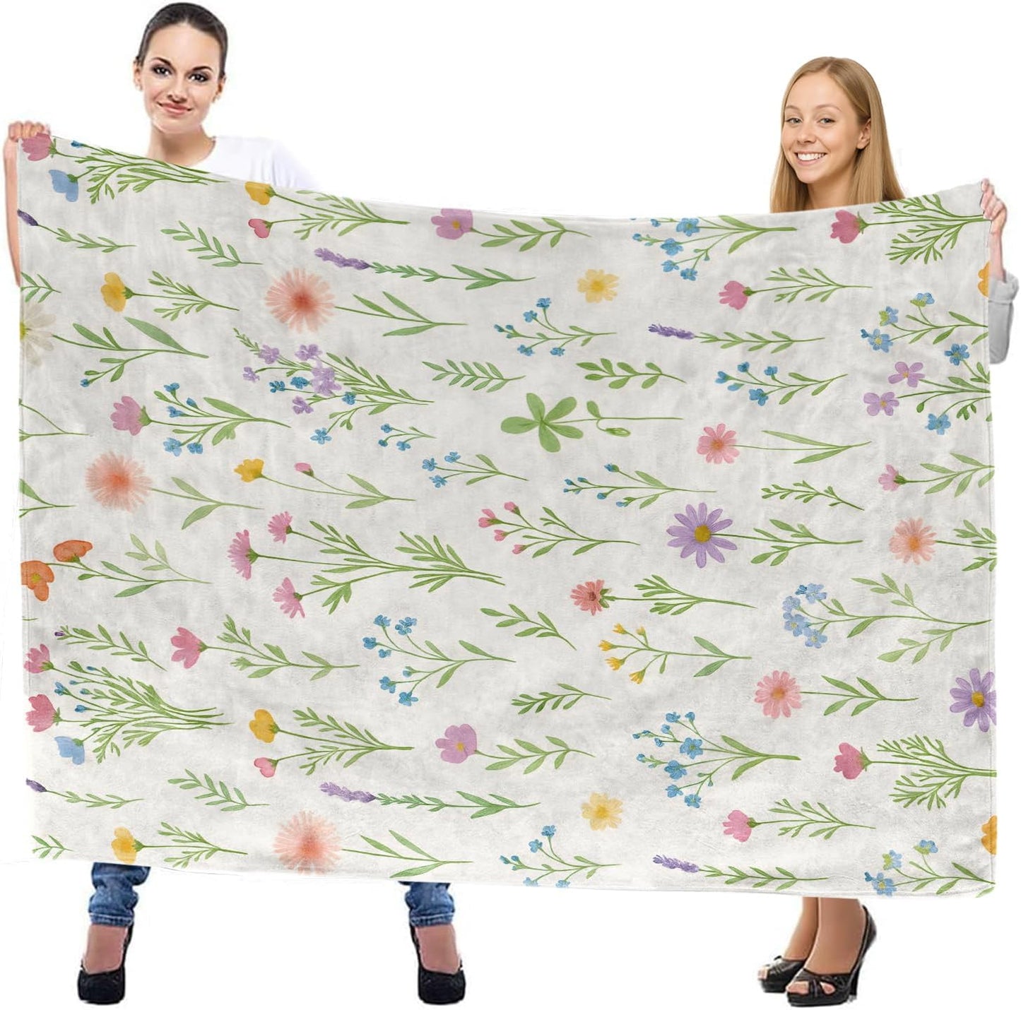 Colorful Wildflower Floral Throw Blanket, Lightweight Warm Watercolor Botanical Flannel Blanket, Flower Home Decor and Gifts, Soft Cozy Blankets for Women Mom Girls, 50"x60" for Bed Couch Travel