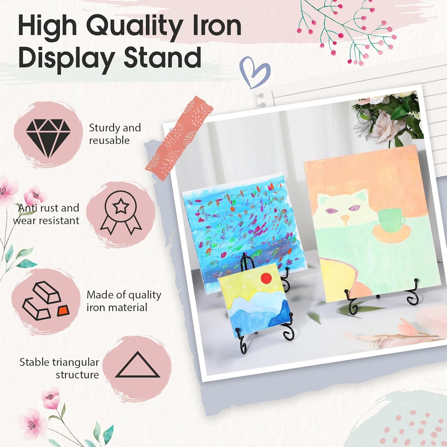 Dandat 20 Pcs Black Iron Plate Display Stands, 6 Inch Easel Photo Frame Holder for Picture Frames, Books, Decorative Plates, Home Decor and Art